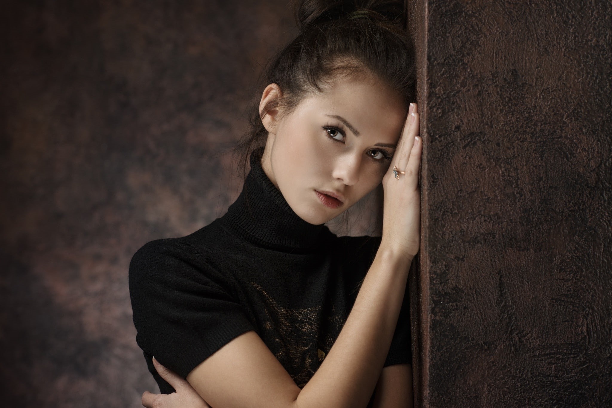 long hair, russian, turtlenecks, hair, women, timokhina, catherine timokhina, catherine, 1080P, looking at viewer, looking, face, long, viewer, rings, HD Wallpaper