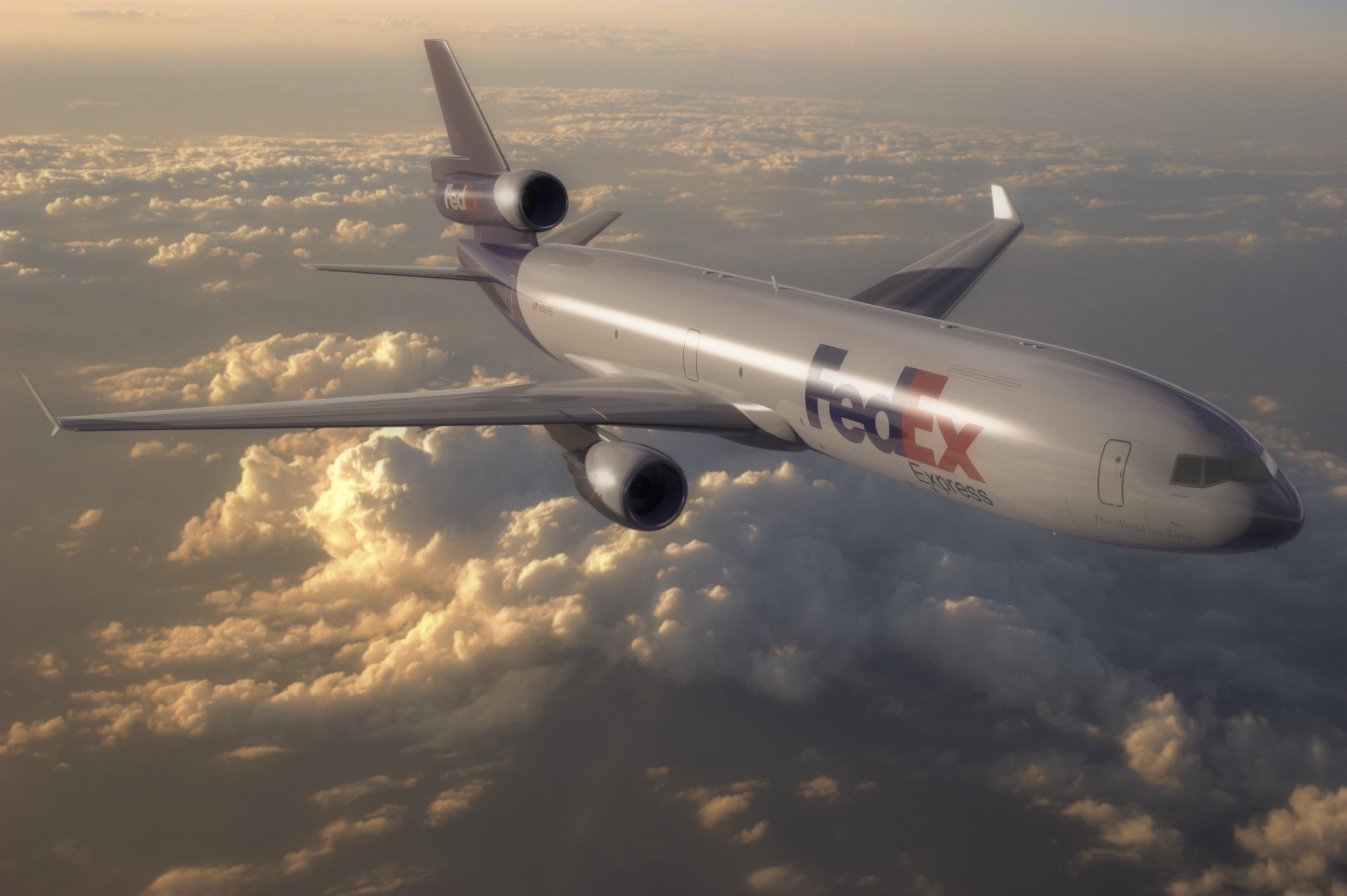 flight, passenger, MD-11, plane, art, 2K, liner, the plane, fedex, in the sky, grey, white, clouds, HD Wallpaper