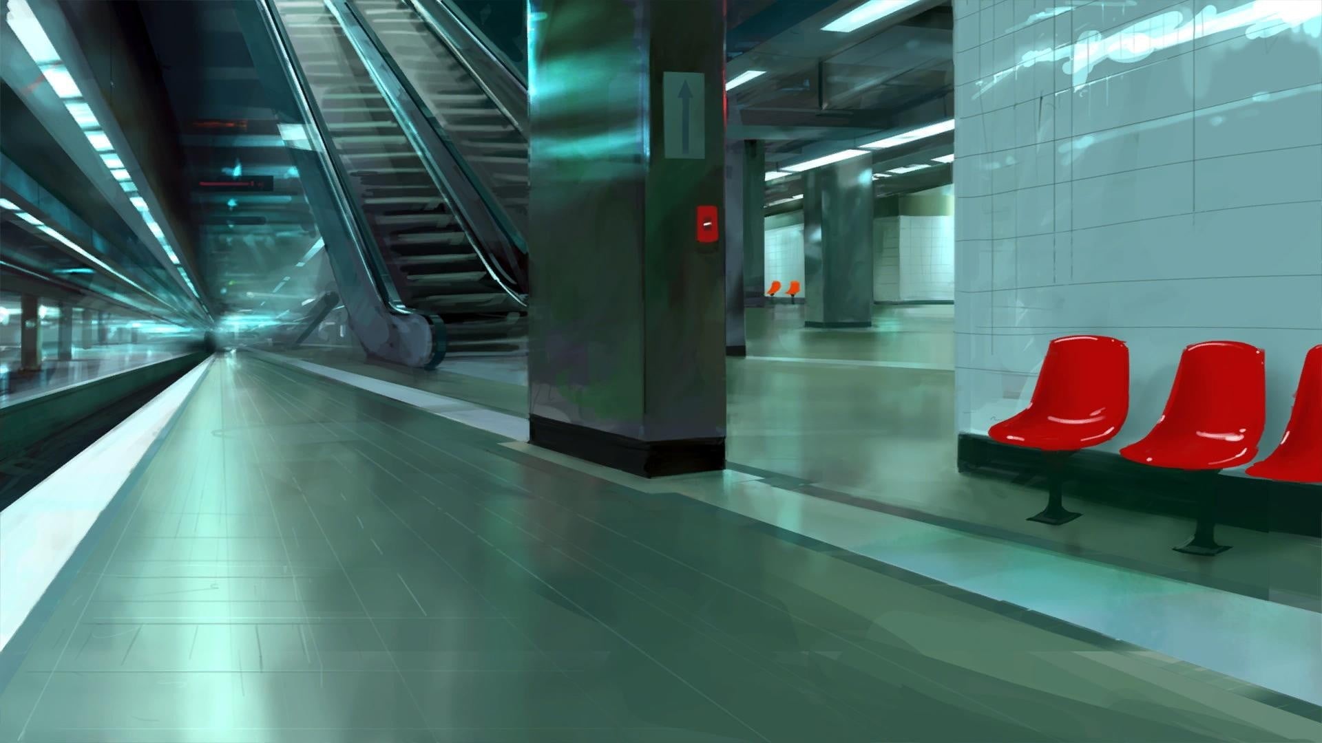 subway station, ceiling, modern, flooring, reflection, train, empty, building, built structure, glass - material, architecture, direction, station, escalator, HD Wallpaper
