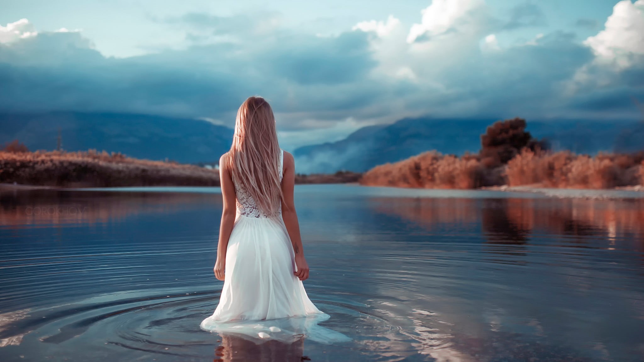 one person, reflection, young adult, lifestyles, women, hairstyle, Ivan Gorokhov, long hair, leisure activity, rear view, beauty in nature, 1080P, real people, HD Wallpaper
