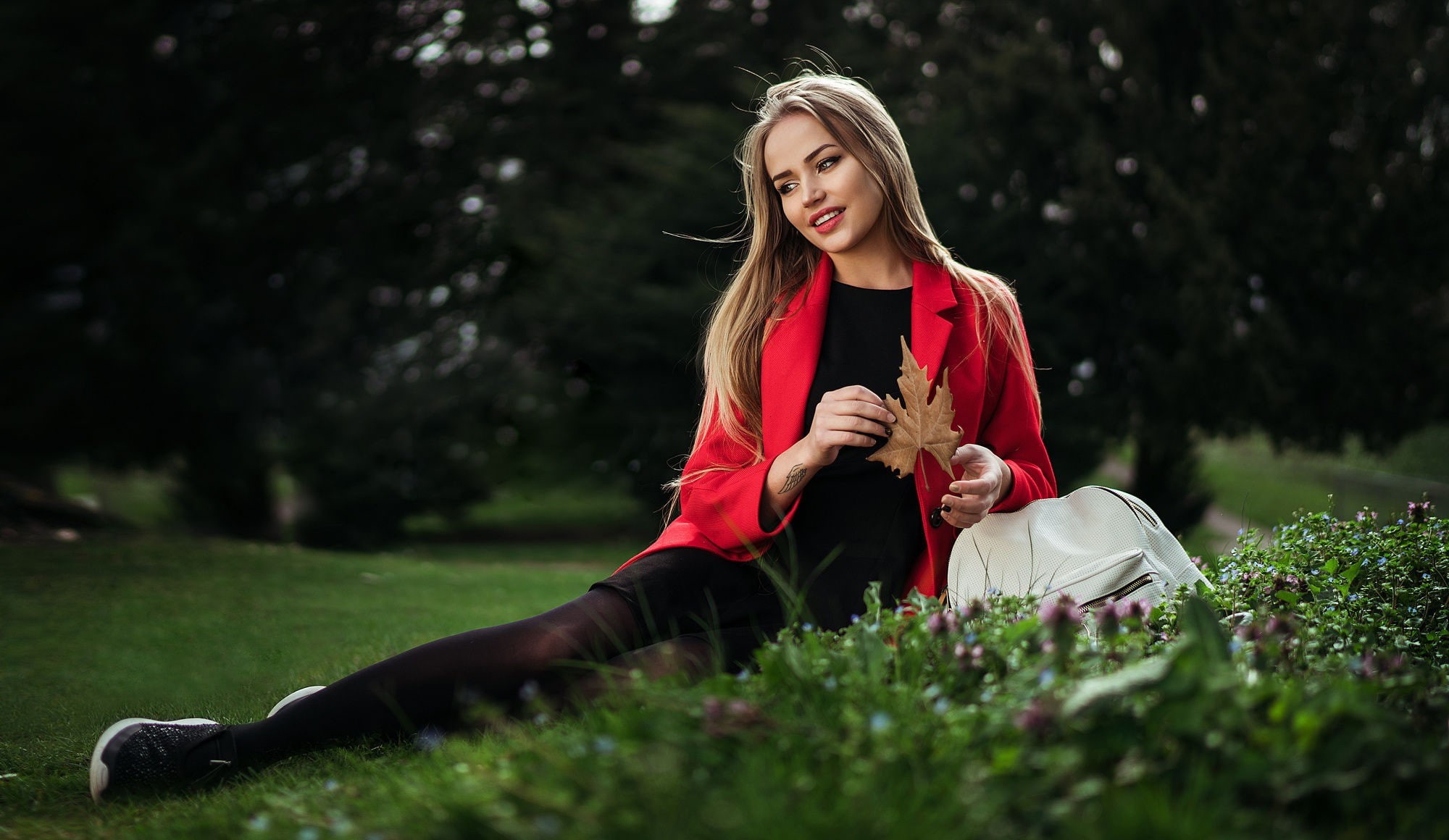 women, long hair, Maria Puchnina, women outdoors, grass, model, 1080P, HD Wallpaper