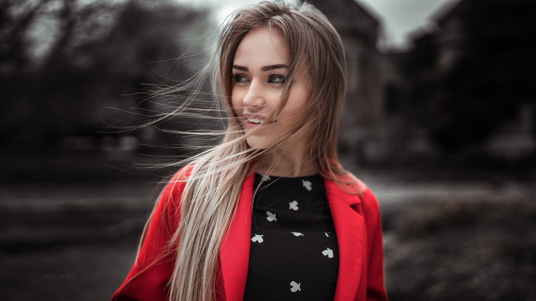 Ivan Gorokhov, fashion, straight hair, model, focus on foreground, outdoors, one person, hair, Maria Puchnina, teenager, looking into the distance, beautiful woman, HD Wallpaper