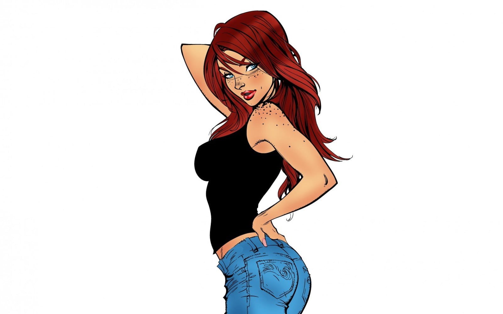 fashion, haired, cartoon, hairstyle, three quarter length, jeans, young adult, young women, freckles, character, one person, red, standing, tank top, women, HD Wallpaper