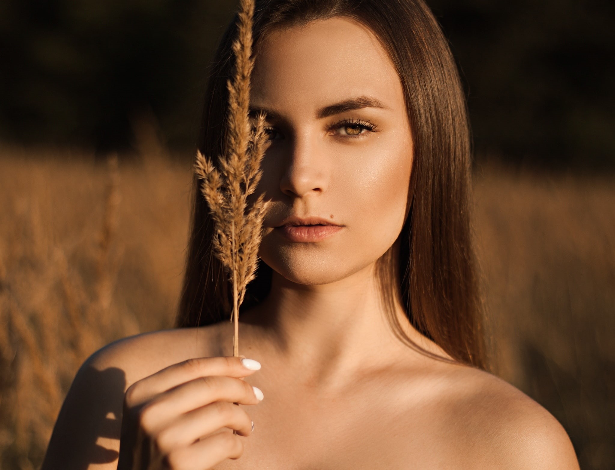 young adult, one person, holding, face, beauty spot, looking at viewer, front view, contemplation, adult, brown hair, beautiful people, beauty, hair, brown eyes, HD Wallpaper