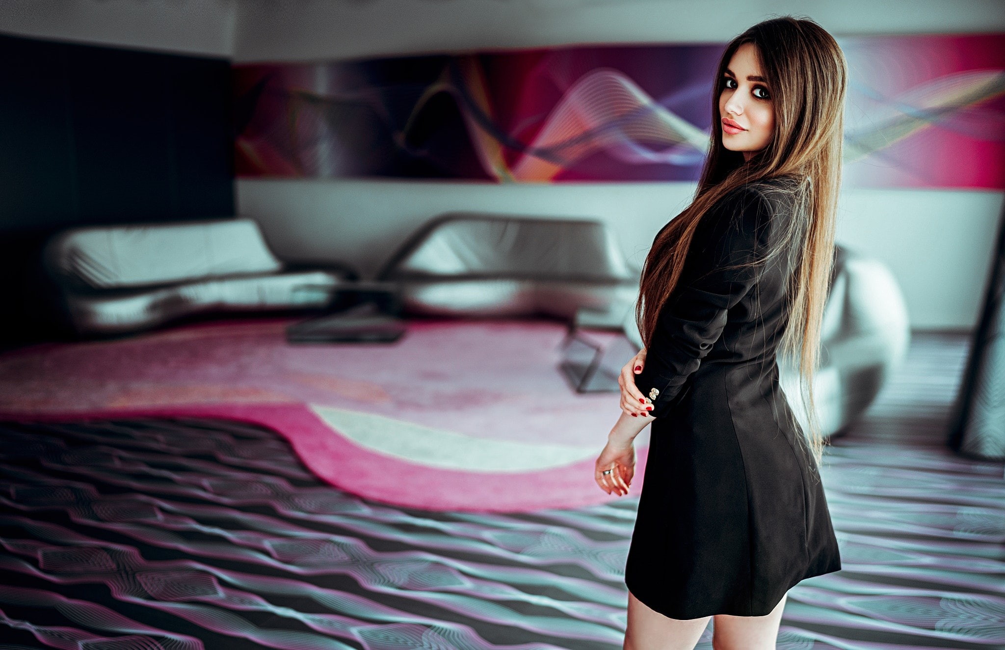 1080P, Ivan Gorokhov, one person, young adult, 500px, black dress, young women, indoors, focus on foreground, fashion, women indoors, standing, women, HD Wallpaper