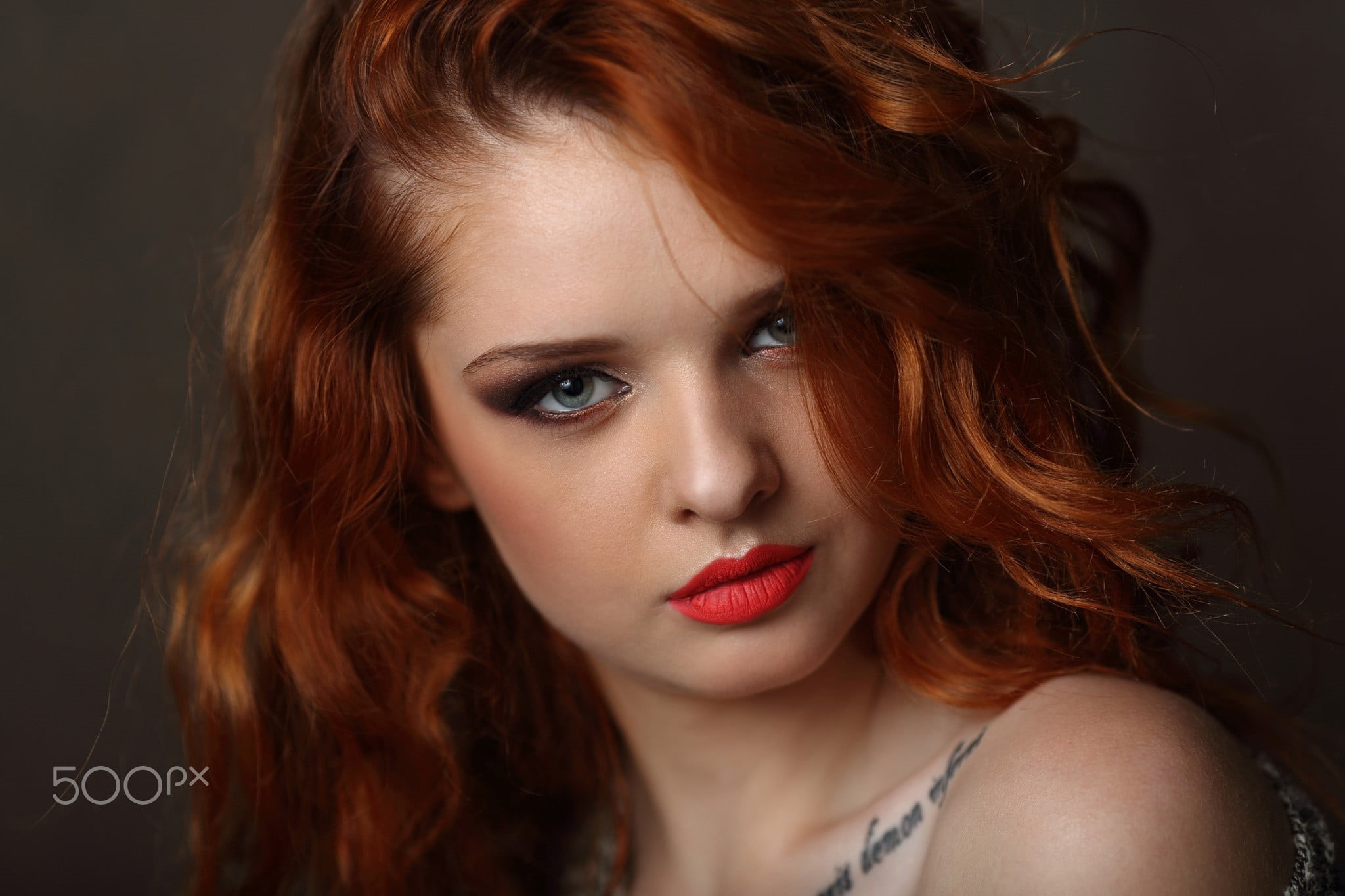 face, blue eyes, close-up, hairstyle, fashion, hair, dyed red hair, human face, red lipstick, beautiful people, young women, portrait, beauty, front view, HD Wallpaper