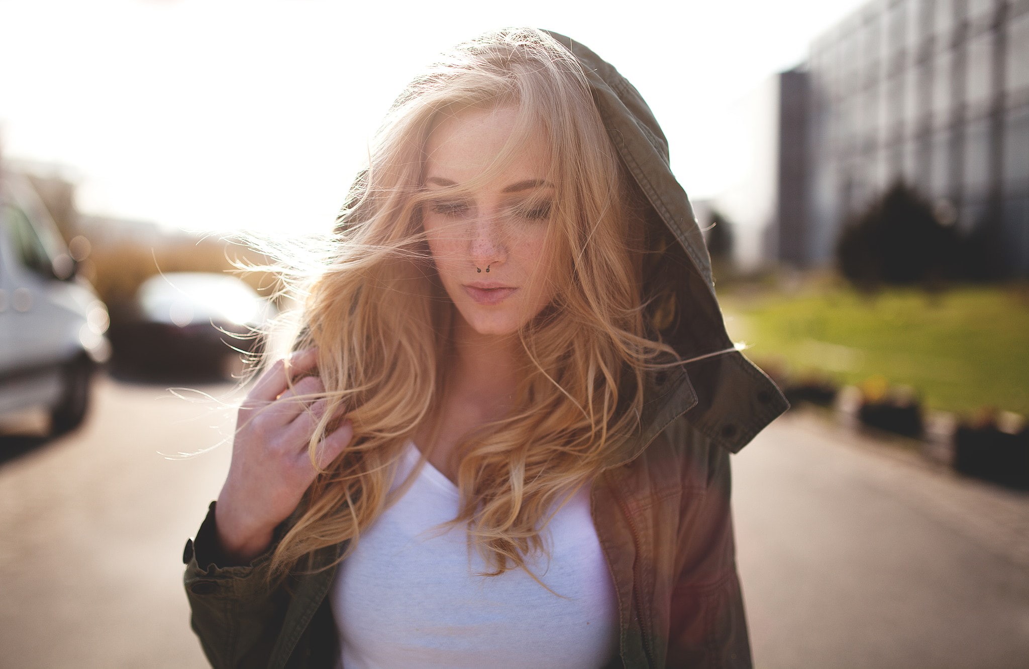 women, leisure activity, headshot, long hair, focus on foreground, jacket, lifestyles, hairstyle, one person, 1080P, beautiful woman, transportation, portrait, HD Wallpaper