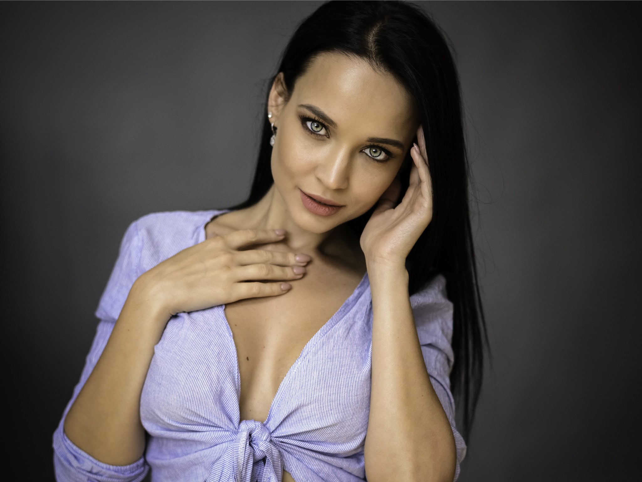Angelina Petrova, studio shot, young adult, fashion, adult, model, looking at camera, beauty, beautiful woman, indoors, simple background, women, portrait, HD Wallpaper