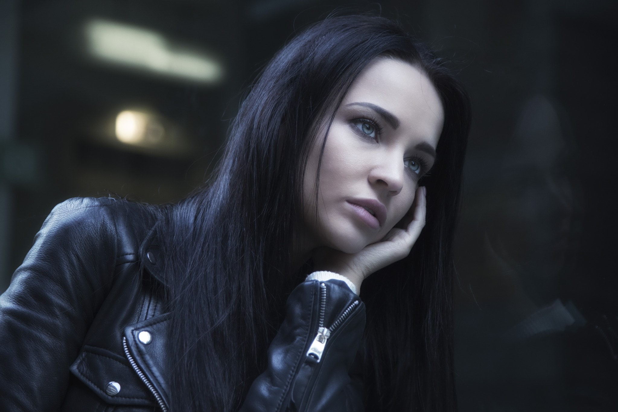 beautiful woman, leather, lifestyles, portrait, adult, hairstyle, leather jackets, black hair, teenager, real people, young adult, model, women, long hair, HD Wallpaper