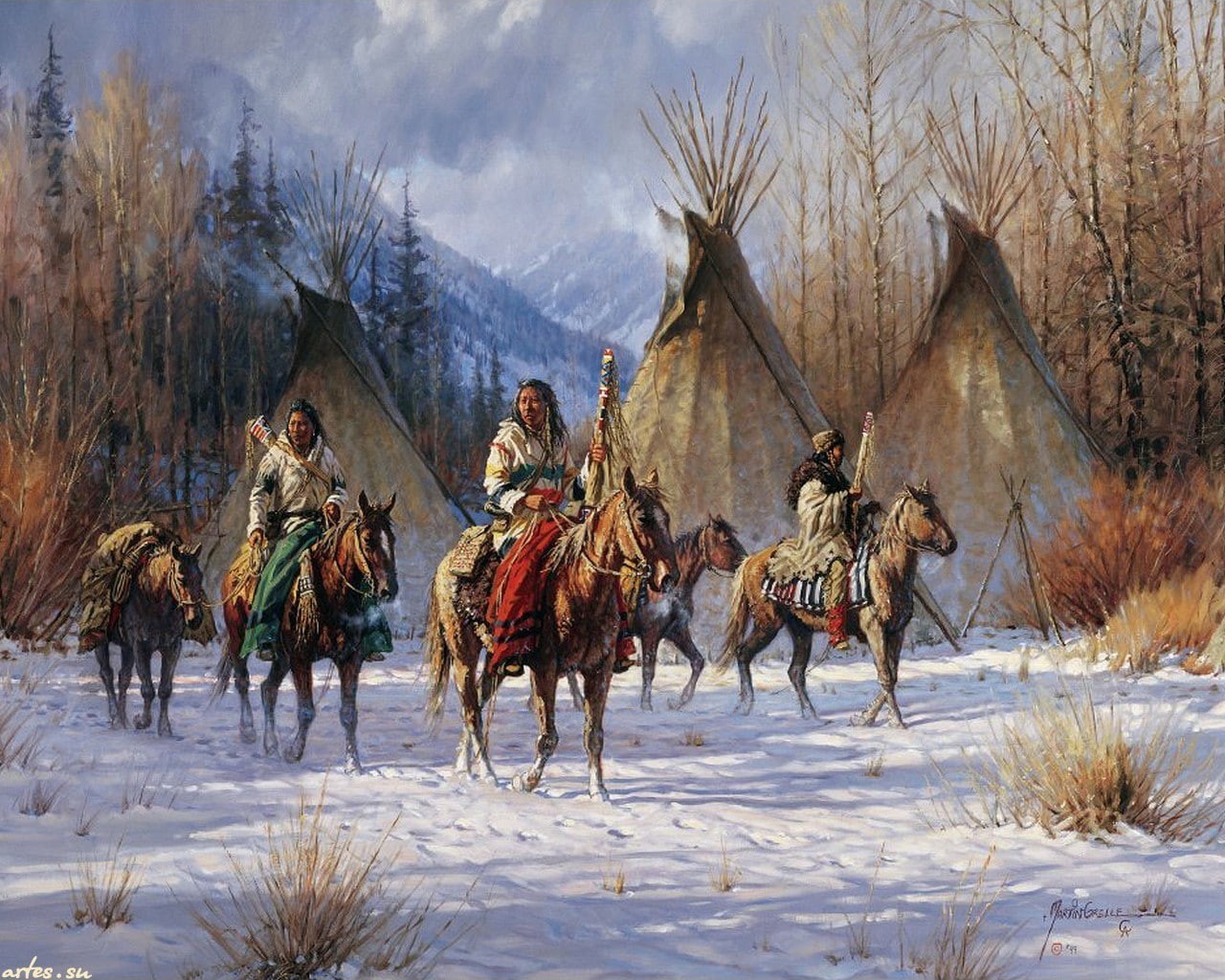 Native Americans, artwork, 720P, nature, HD Wallpaper