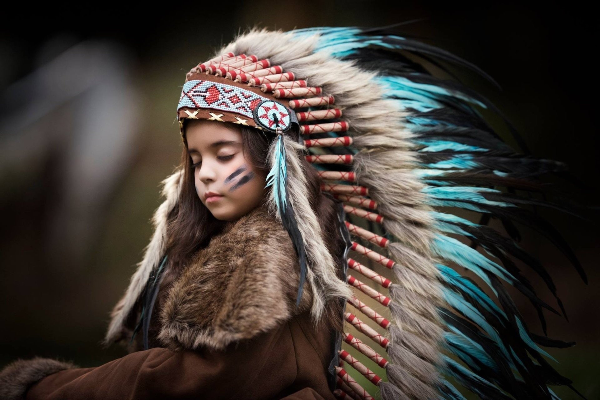 Headdress, Native American, Little Girl, 1080P, Child, Girl, Photography, HD Wallpaper