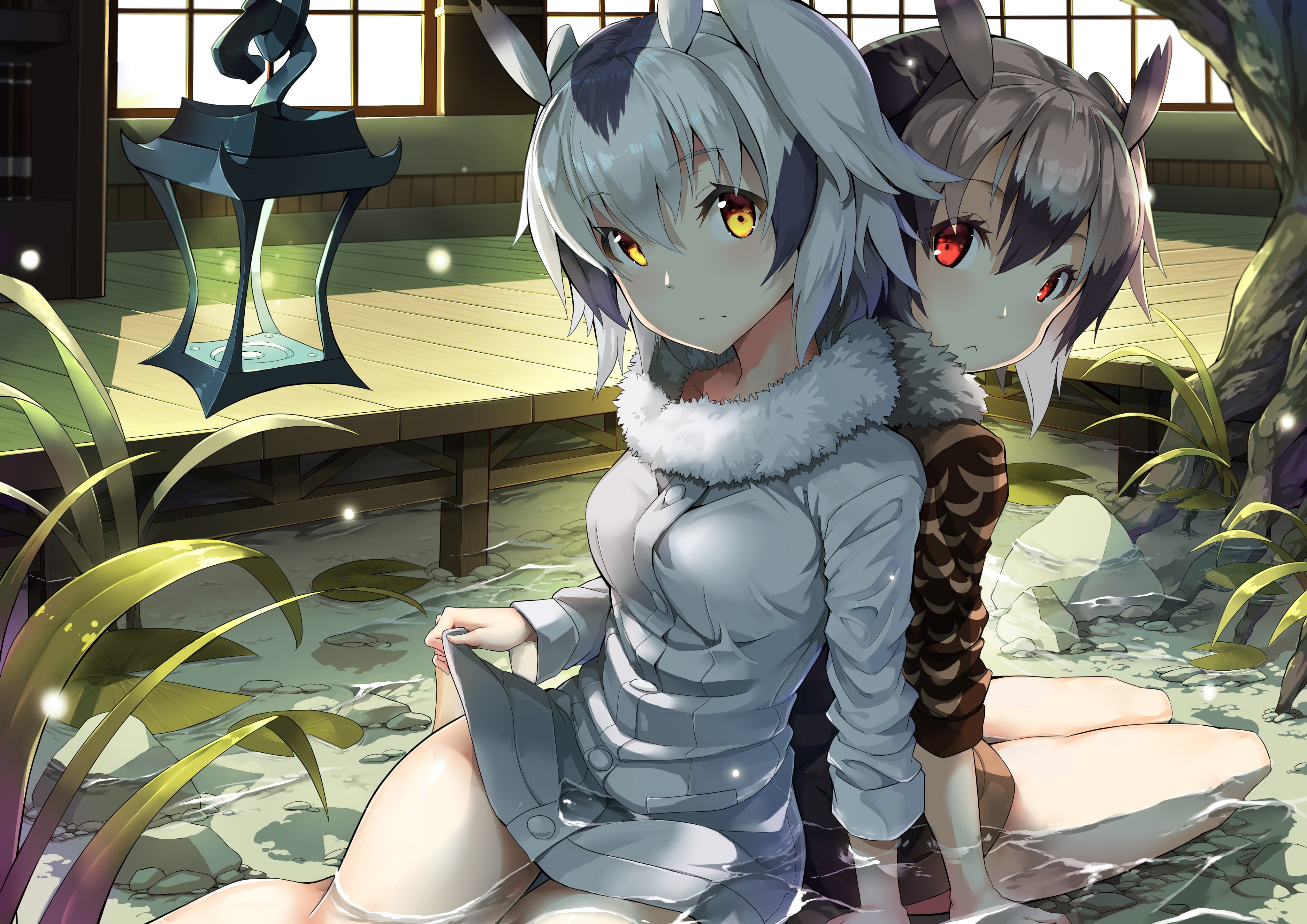 outdoors, celebration, amusement park, lantern, representation, sunlight, 4K, day, nature, anthropomorphism, human representation, water, Kemono Friends, HD Wallpaper