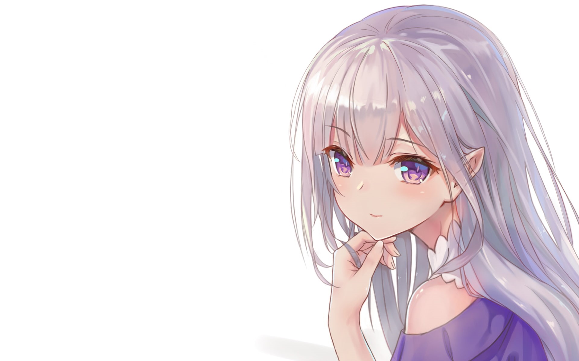 hairstyle, anime girls, innocence, 1080P, indoors, purple, white background, looking at camera, headshot, cleavage, portrait, women, Re:Zero Kara Hajimeru Isekai Seikatsu, HD Wallpaper