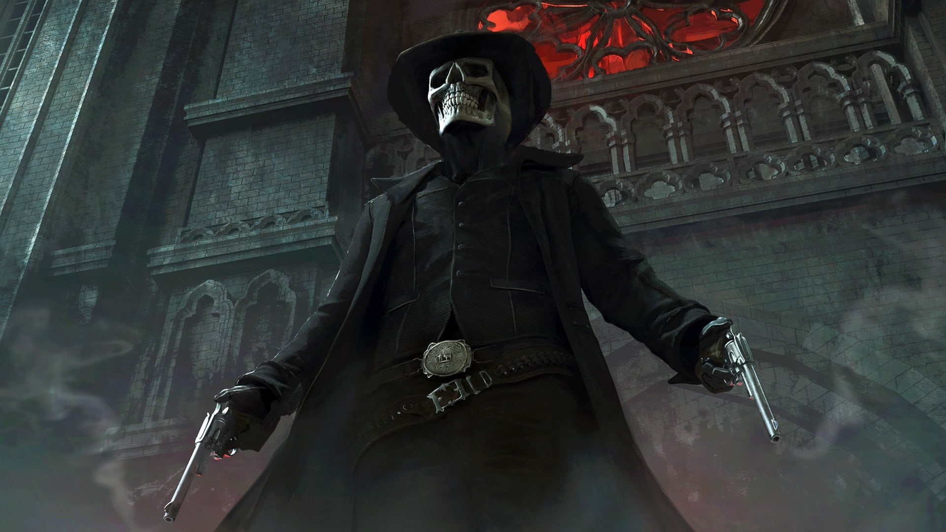 Elias Ravanetti, skeleton, The Gunslinger, guns, cowboy, 1080P, HD Wallpaper