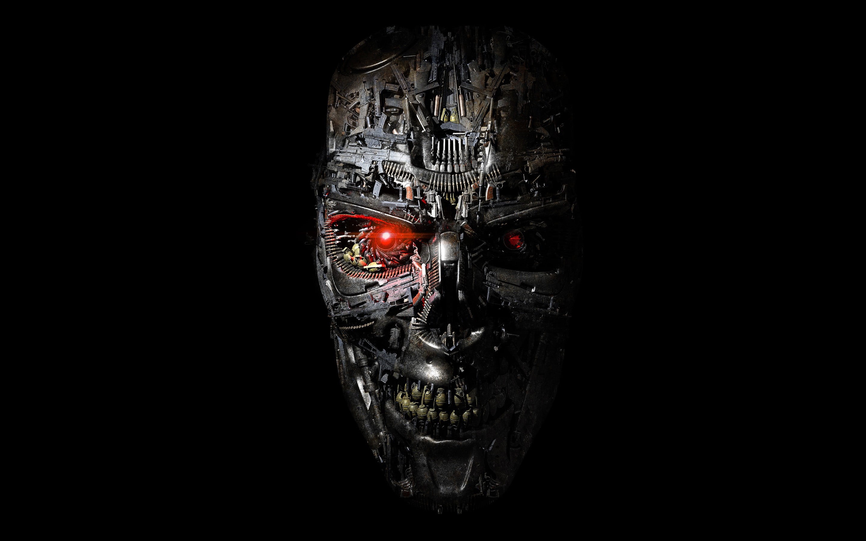 sculpture, gears, teeth, close-up, red eyes, disguise, 2K, craft, steel, representation, architecture, indoors, mask, human representation, skull, built structure, HD Wallpaper