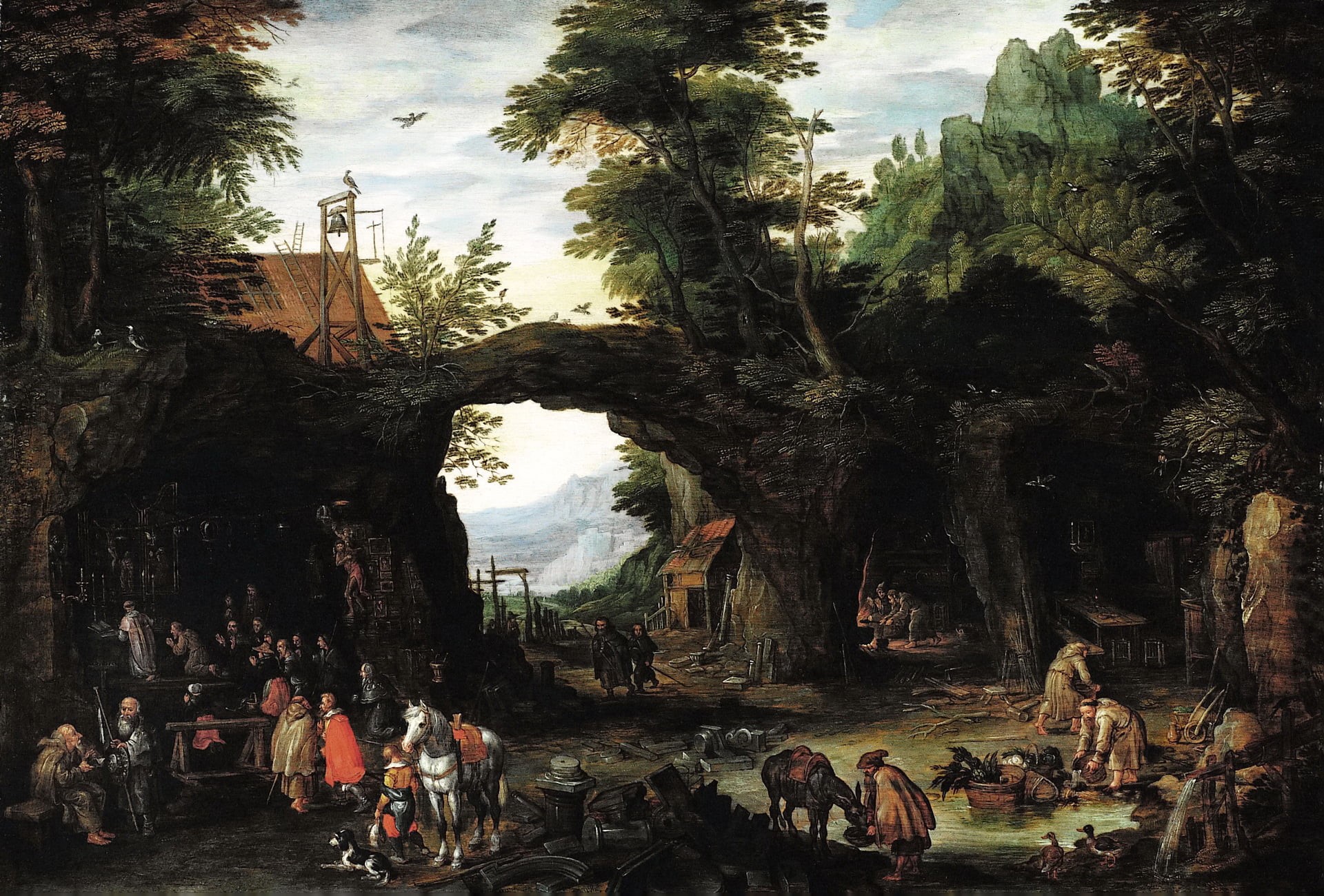 green, sky, group of people, lifestyles, brown, tree, adult, water, real people, plant, trunk, nature, large group of people, Jan Brueghel , classic art, HD Wallpaper