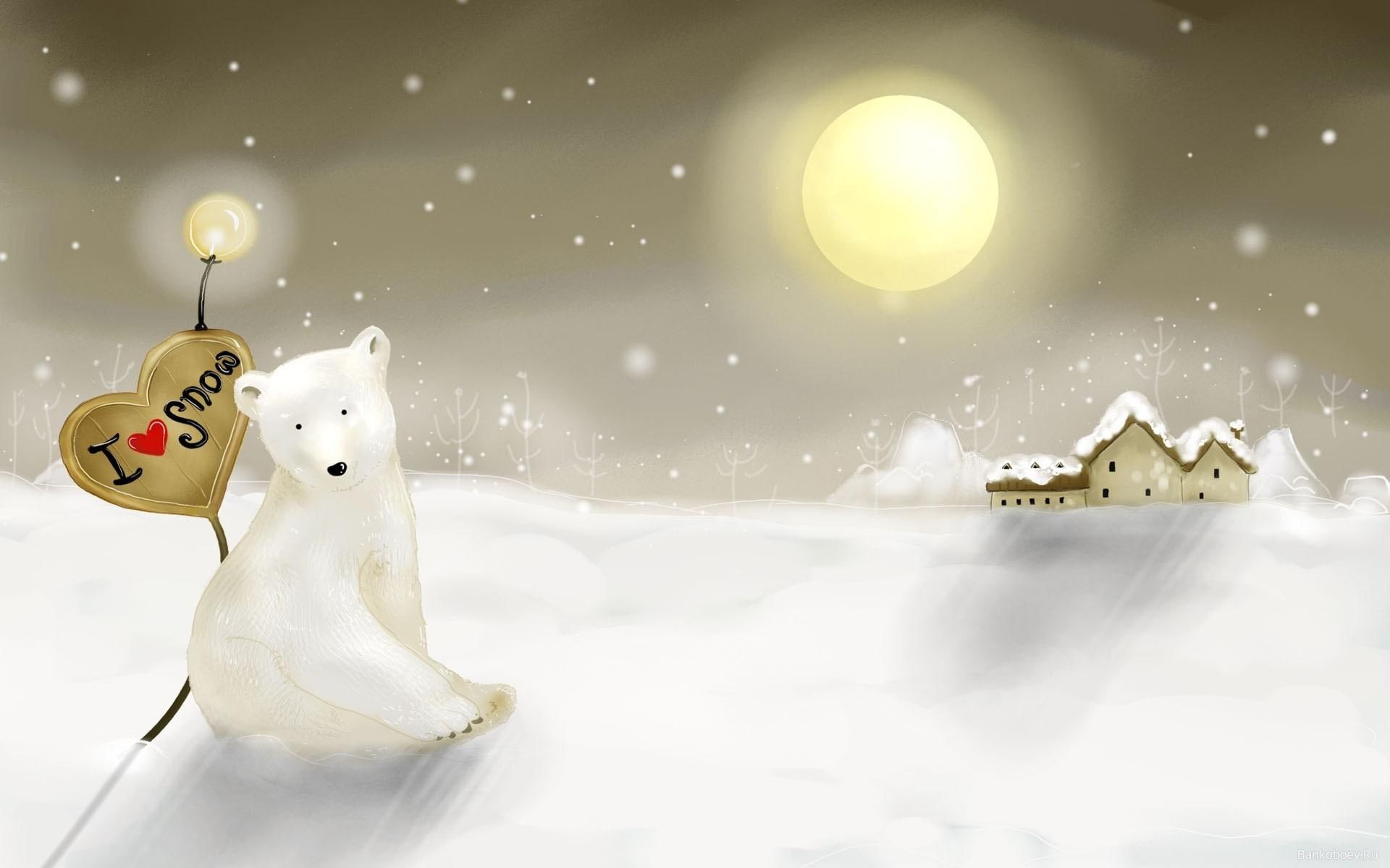illustration, 1080P, digital art, winter, polar, beautiful, white, snow, bear, frozen, cold, 3d and abstract, HD Wallpaper