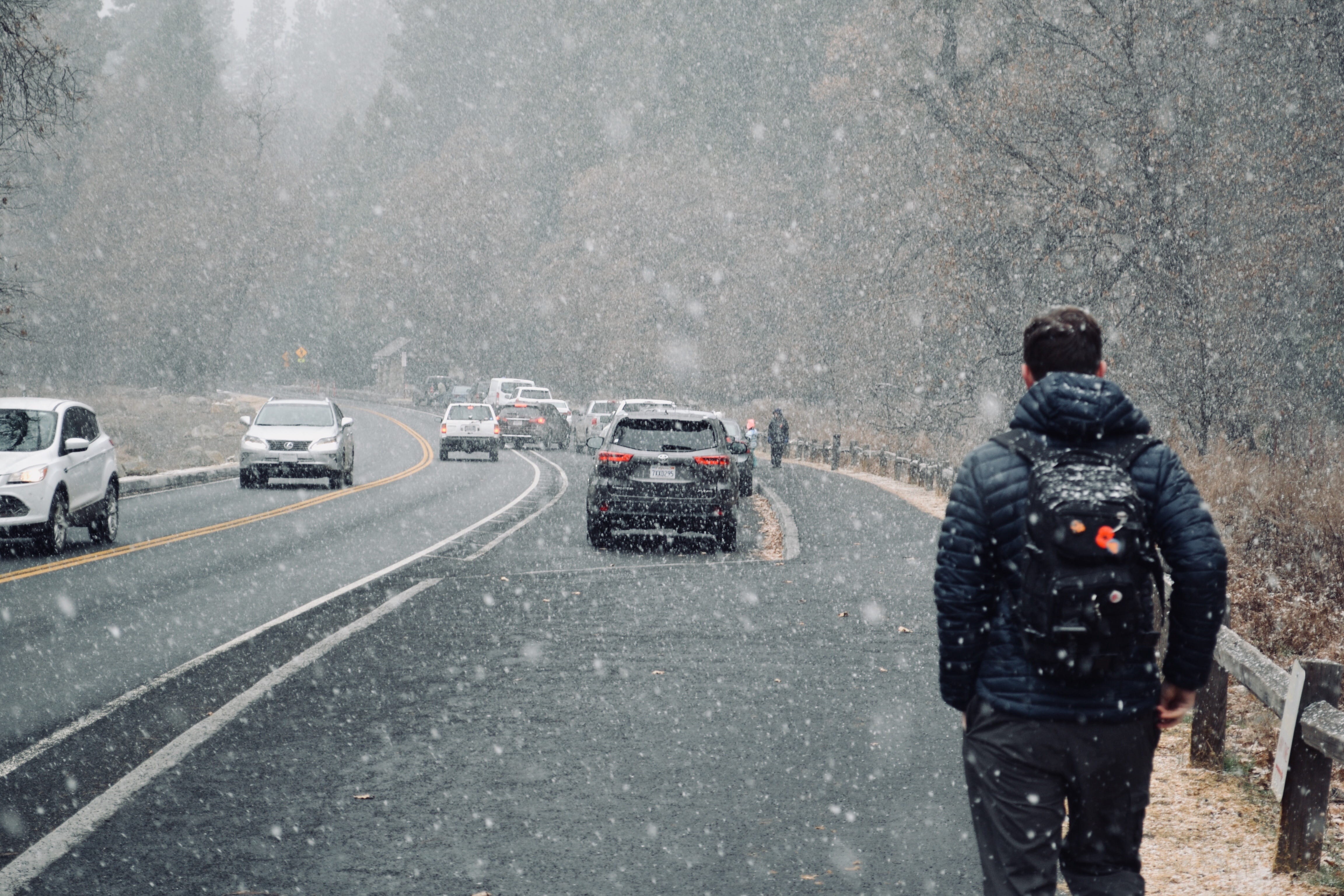 road trip, storm, transportation, beside, outdoors, nature, day, rain, city, land vehicle, 4K, travel, explore, one person, snowflake, walking, men, rainy season, HD Wallpaper