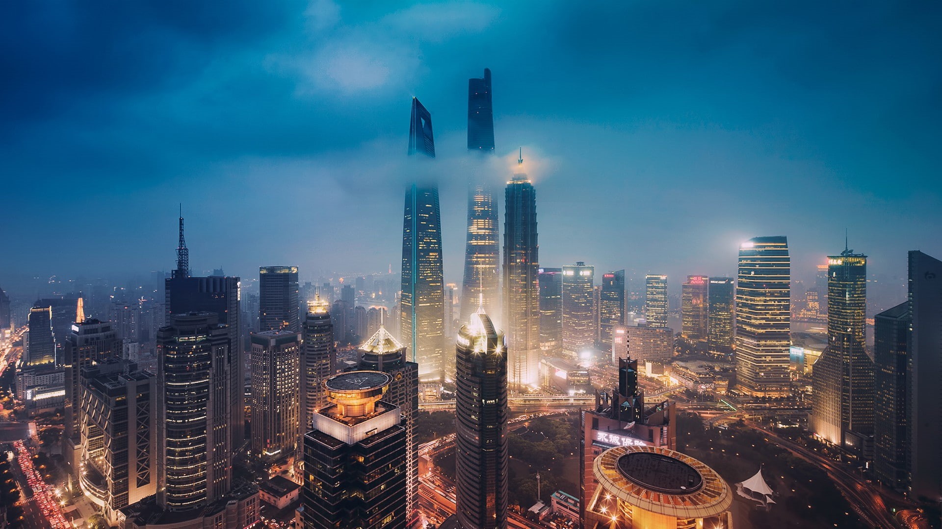 Shanghai, China, skyline, city, 1080P, HD Wallpaper