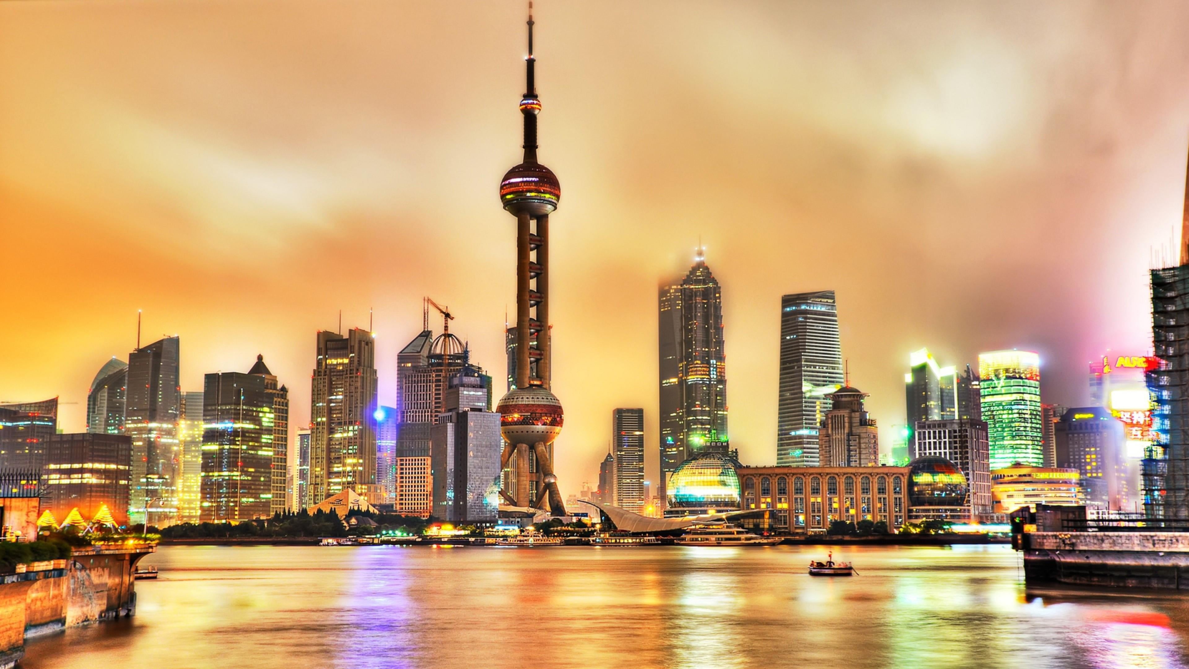 illuminated, building exterior, building, 4K, towers, financial district, no people, travel destinations, city lights, urban skyline, outdoors, built structure, HD Wallpaper