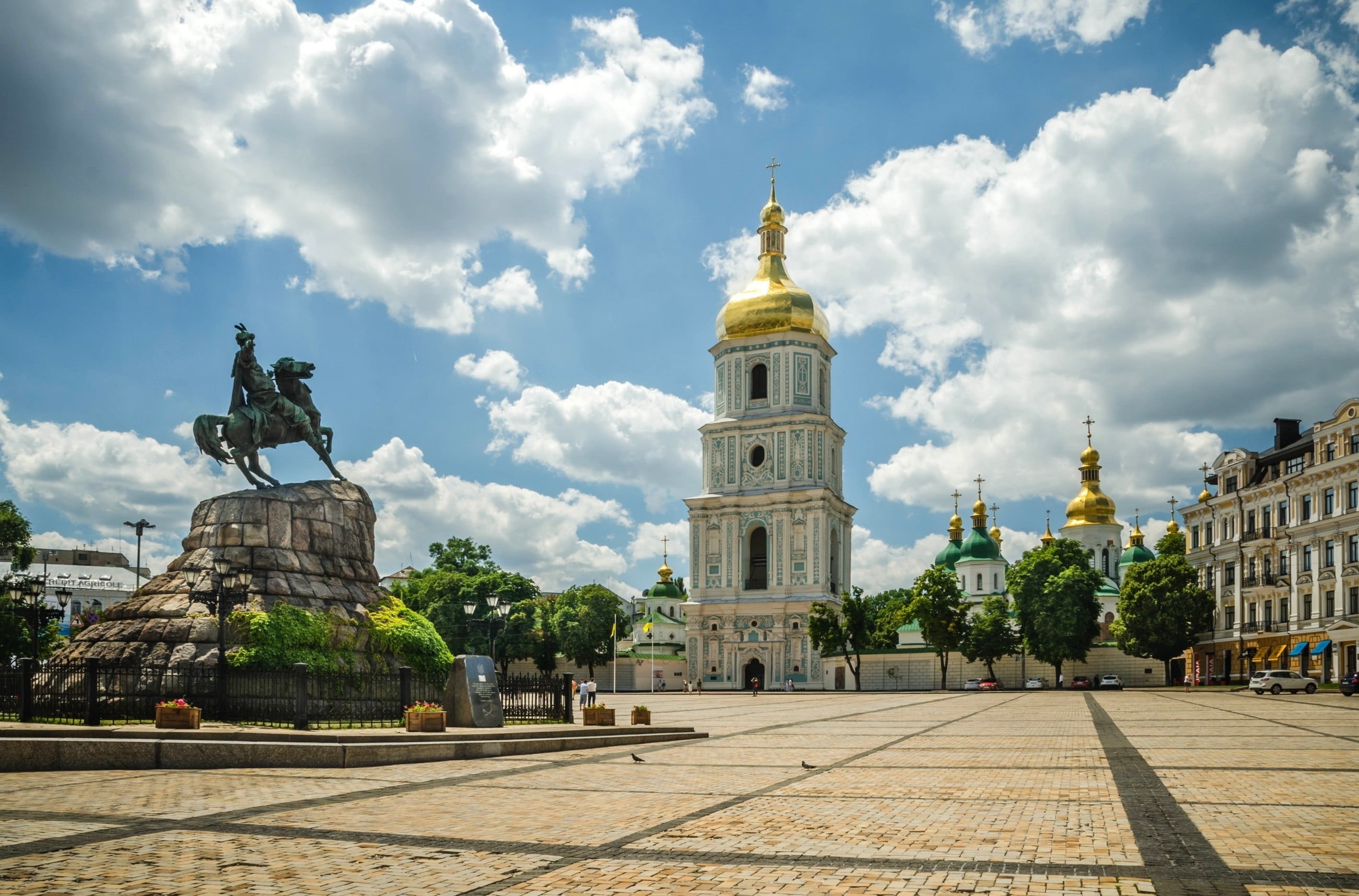 cultures, famous Place, Ukraine, history, outdoors, sky, summer, tourism, travel, christianity, saint, blue, town, town Square, cross, tower, cityscape, HD Wallpaper