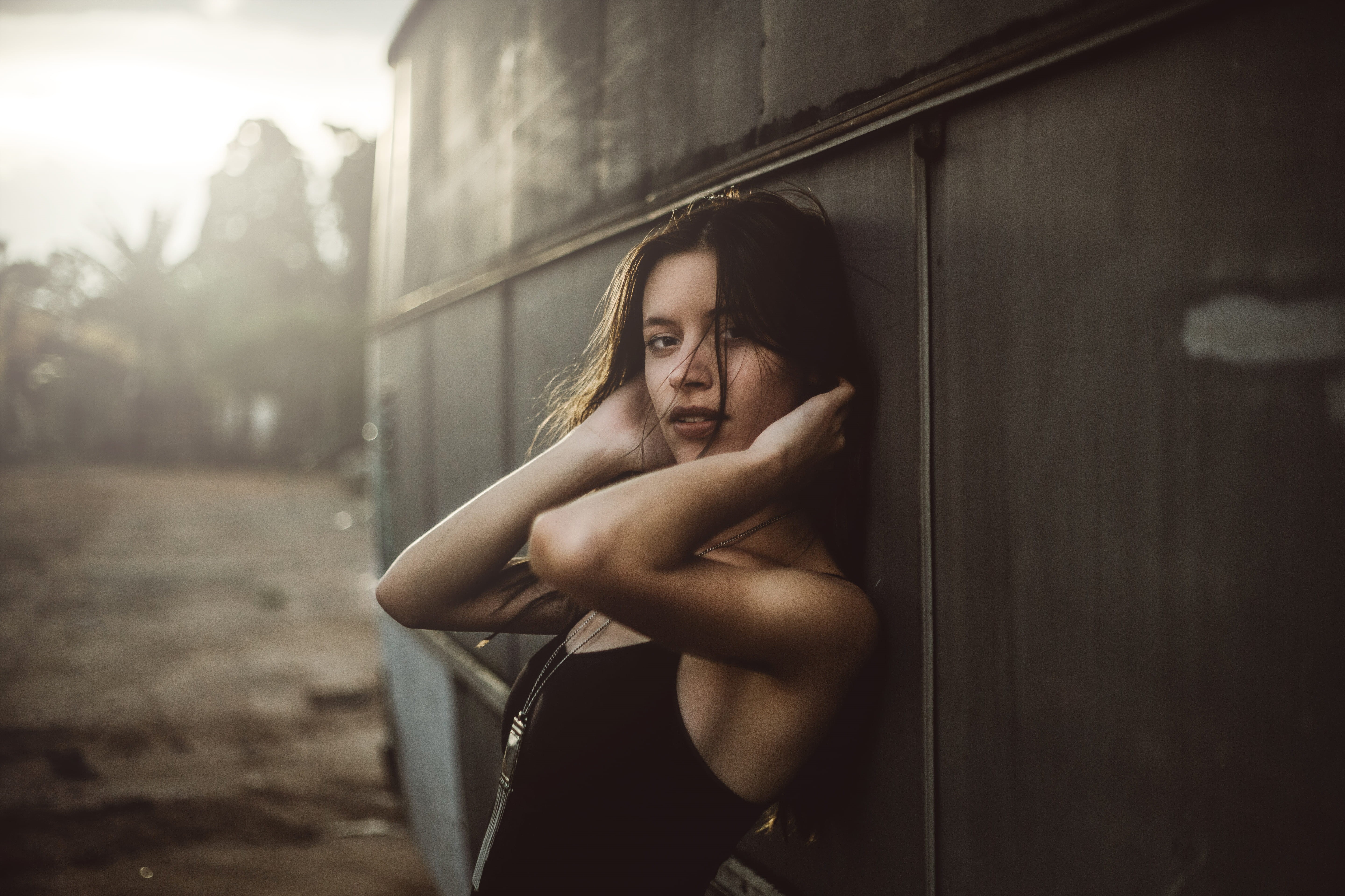 woman, pretty, women, photoshoot, young adult, architecture, beautiful, ground, black, depression - sadness, 5K, body, lady, spaghetti, clothing, one person, HD Wallpaper