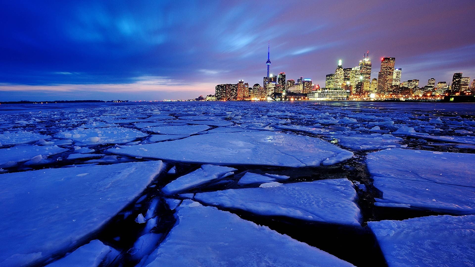 CN Tower, 1080P, photo, building exterior, rise, blue, outdoors, built structure, buildings, nature, sky, ice, architecture, dusk, sea, building, Canada, HD Wallpaper