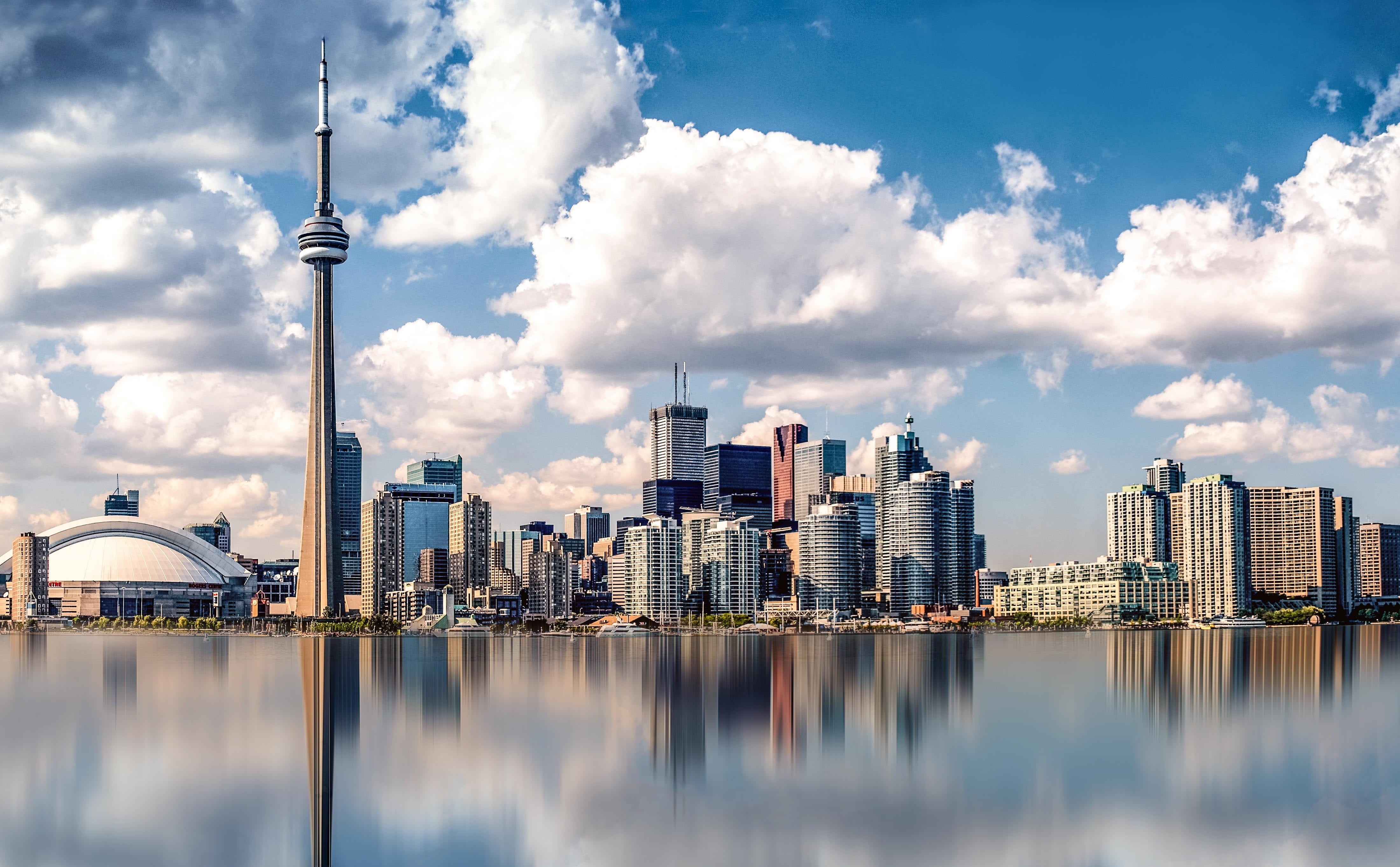 4K, facade, skyline, panorama, cityscape, architecture, city, modern, building, buildings, cloud - sky, landscape, building exterior, water, outdoors, HD Wallpaper