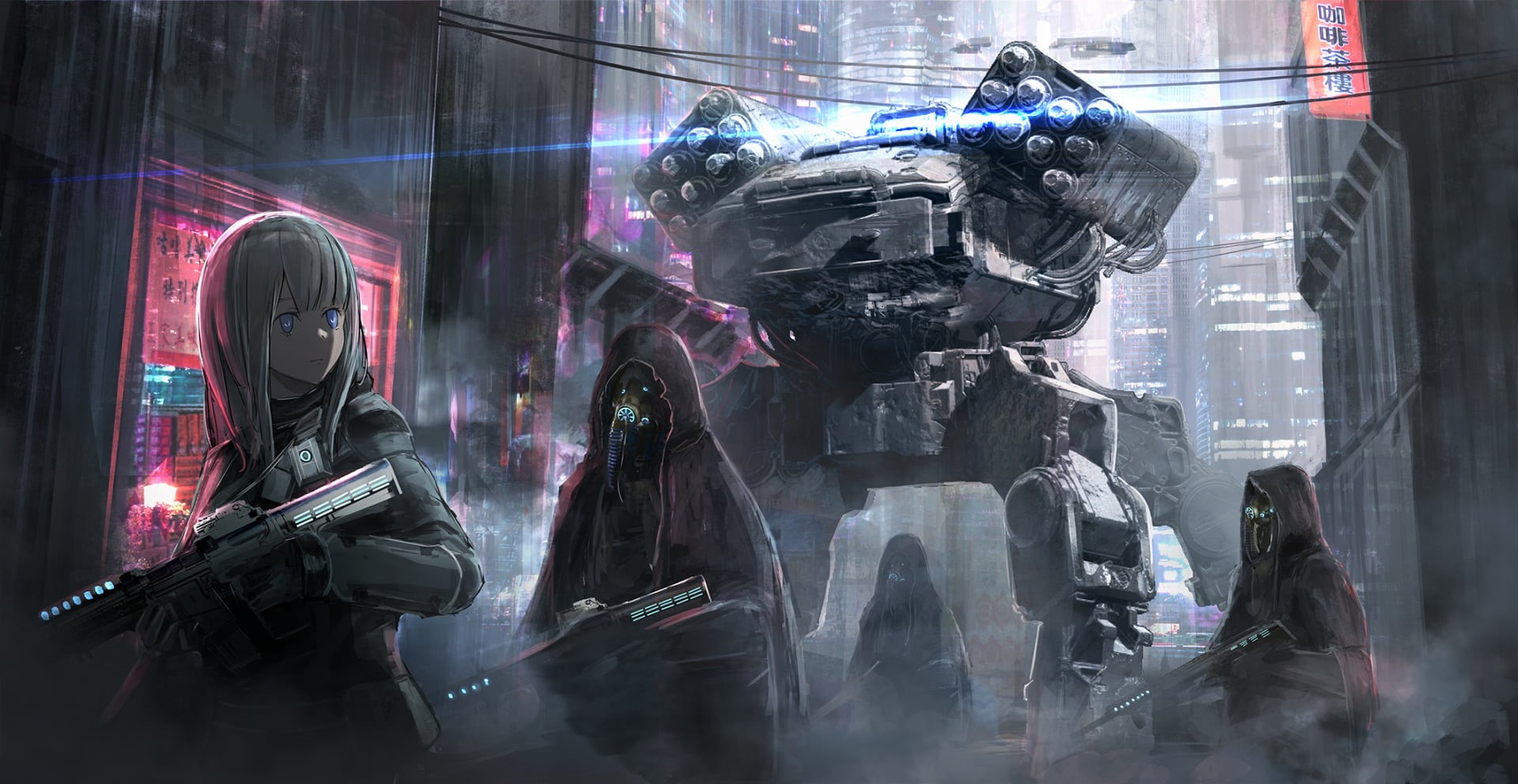 Weapon, day, reflection, human representation, creativity, no people, transparent, indoors, Anime, city, retail, digital composite, retail display, 1080P, HD Wallpaper