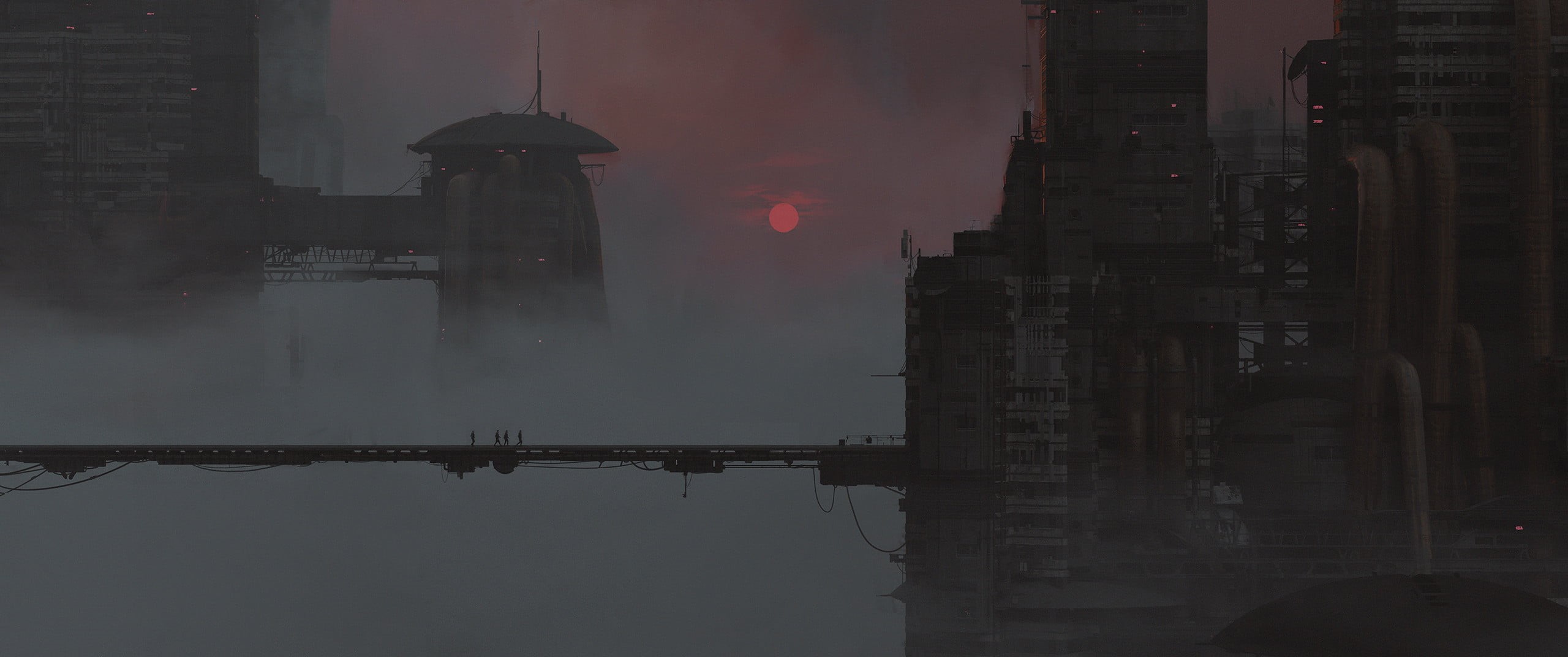 2K, digital art, bridge, sunset, futuristic, artwork, dystopian, HD Wallpaper