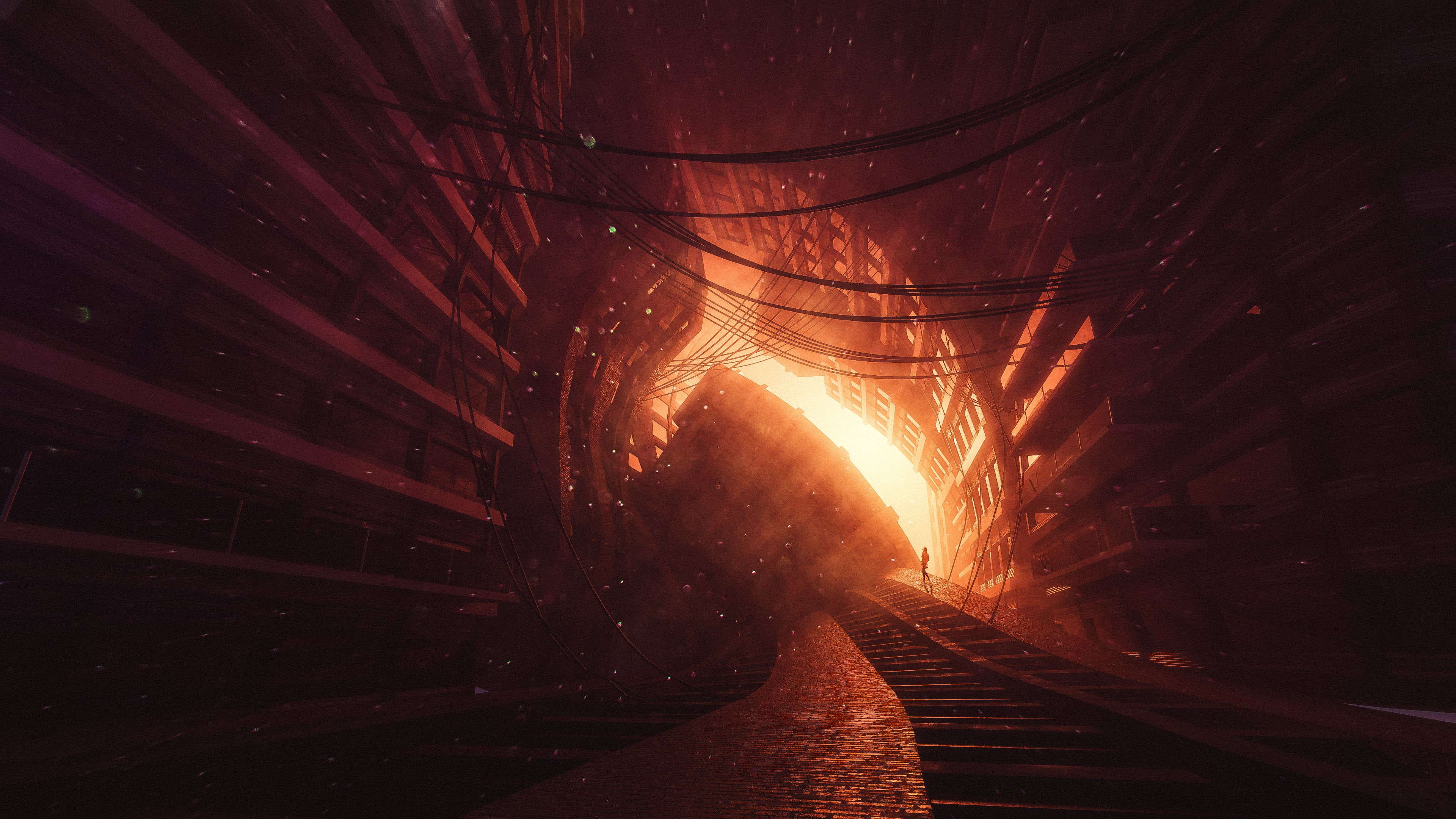 stairs, digital art, dystopian, artwork, 4K, HD Wallpaper