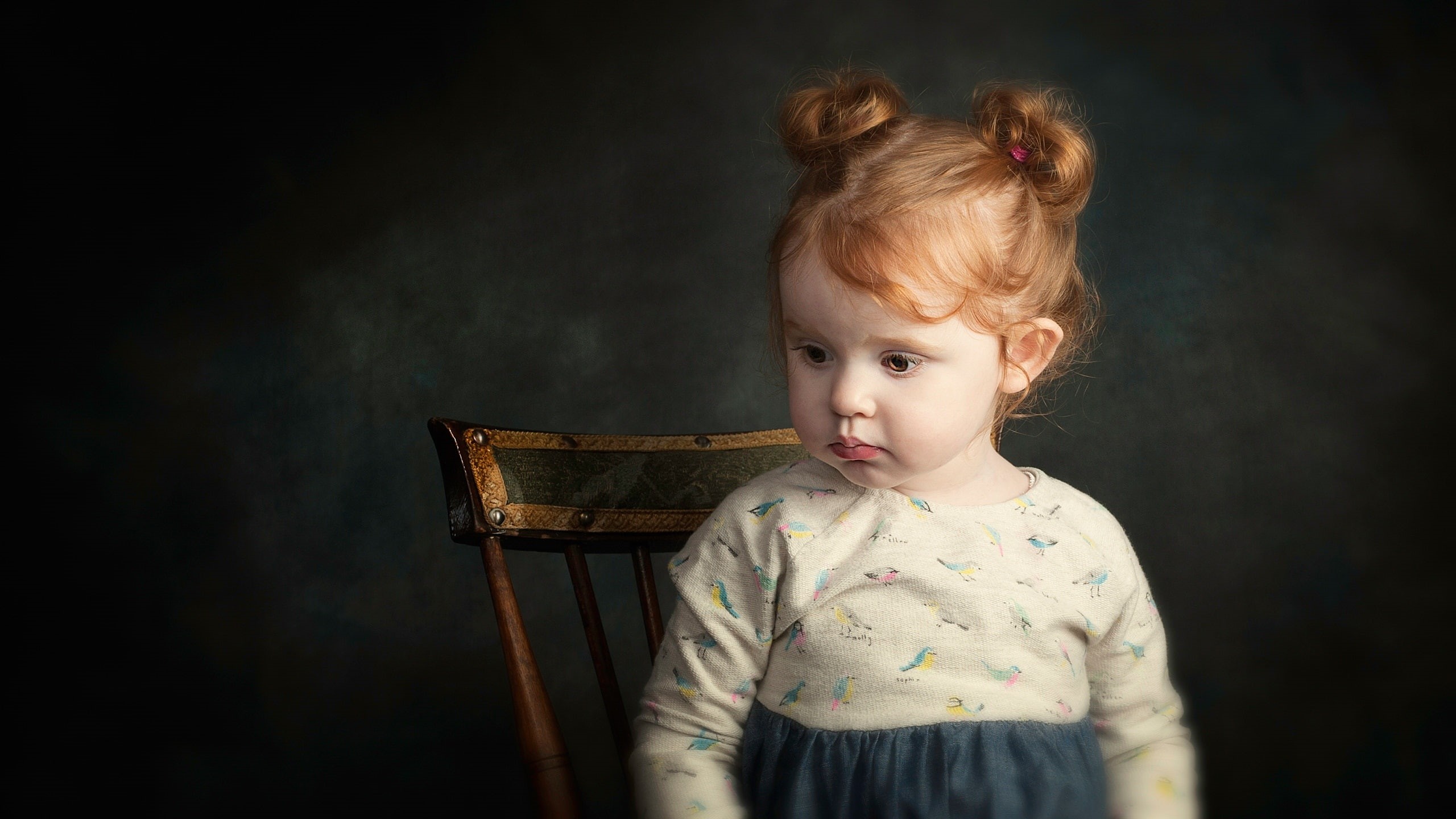 Style, Blonde, chair, Little, Cute, d, Girl, 2K, painting, sitting, Art, HD Wallpaper