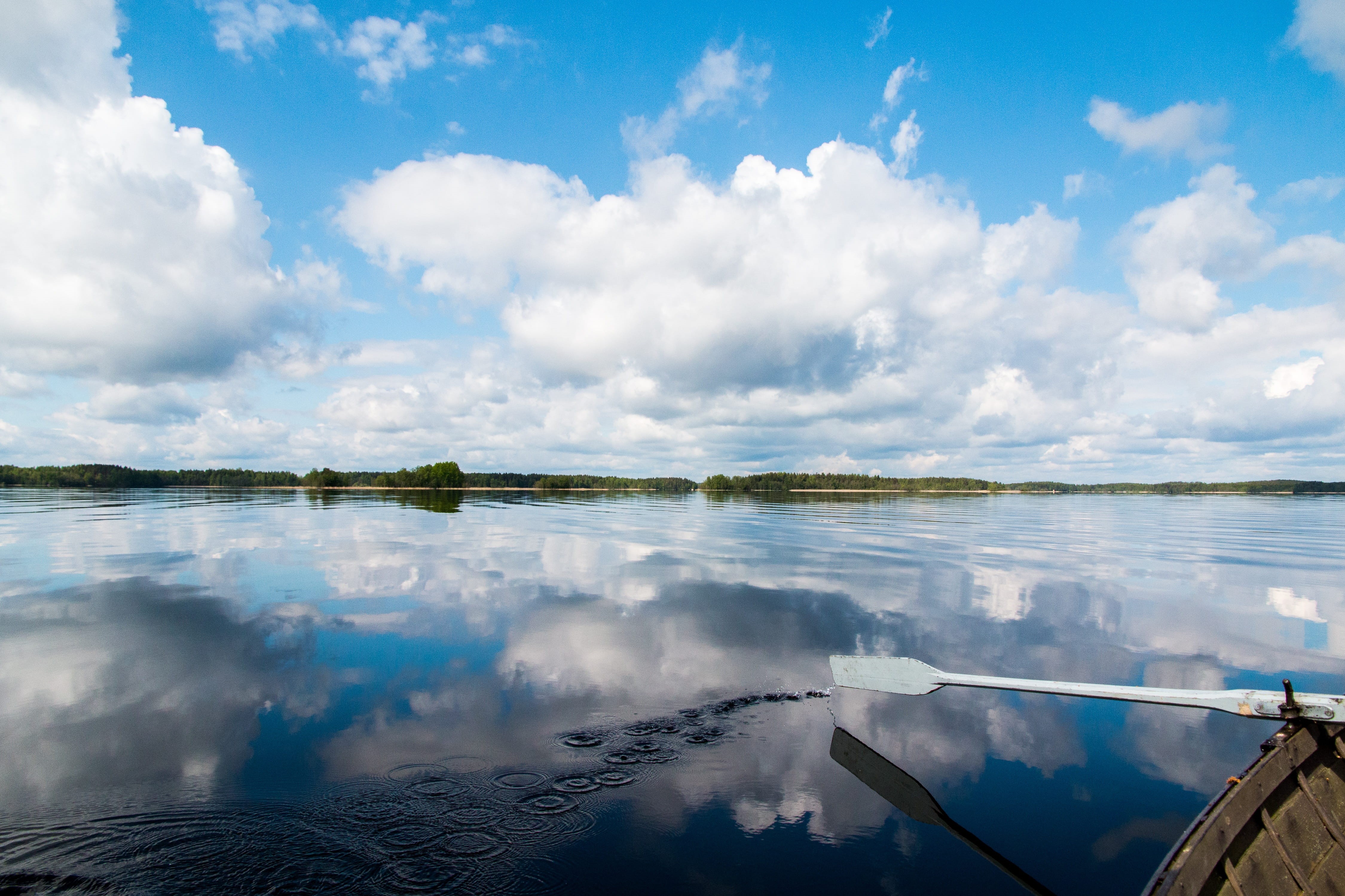 scenics, lagoon, beauty In Nature, nautical vessel, water, the oars, river, scenics - nature, tranquil Scene, idyllic, rowing, Lake, cloud - Sky, 4K, tranquility, HD Wallpaper