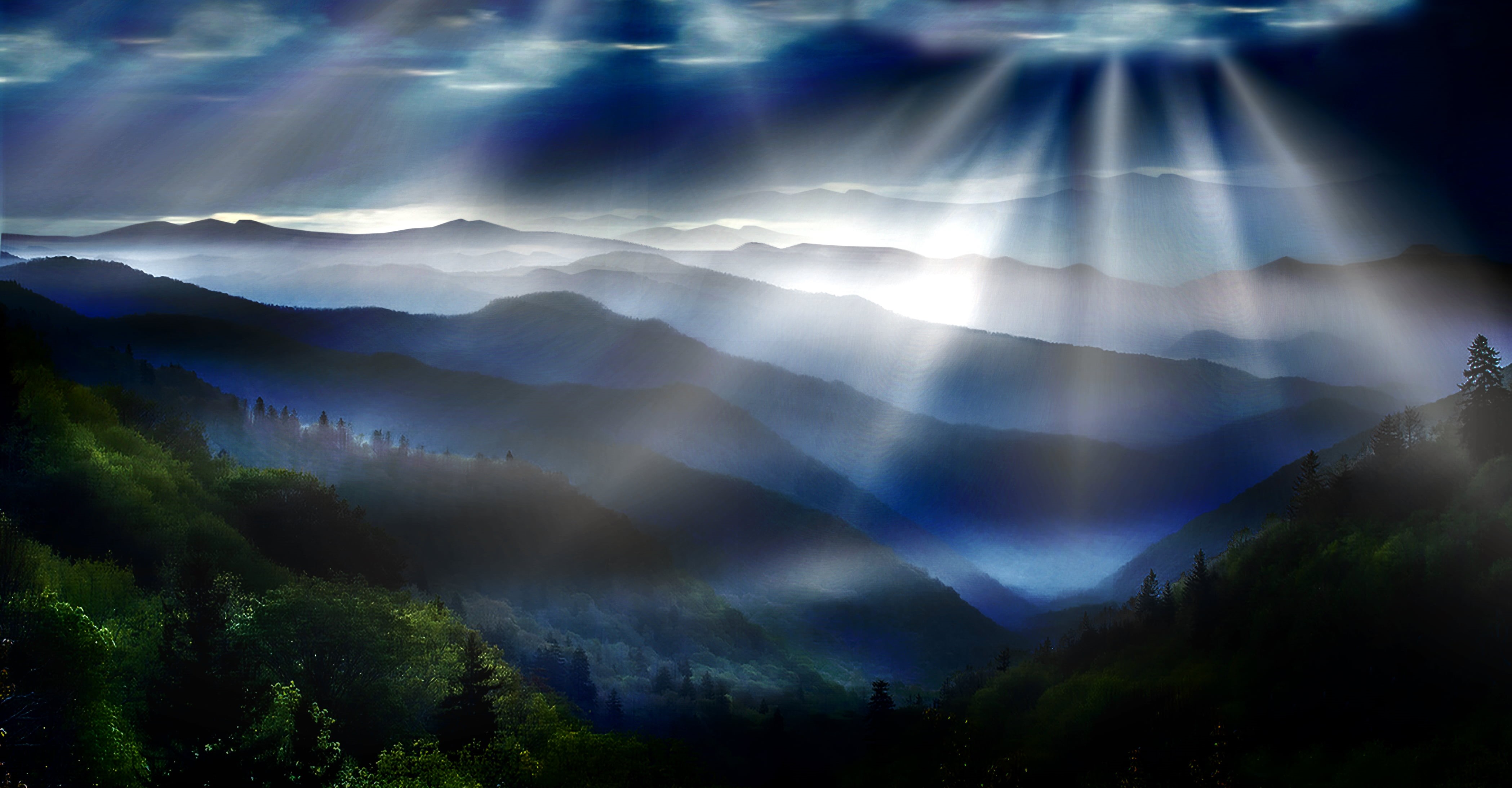 landscape, Beautiful, mountain, misty, nature, forest, outdoors, Blue Ridge Mountains, trees, nikon D5300, John Howard, sun light, outdoor, eastern United States, HD Wallpaper