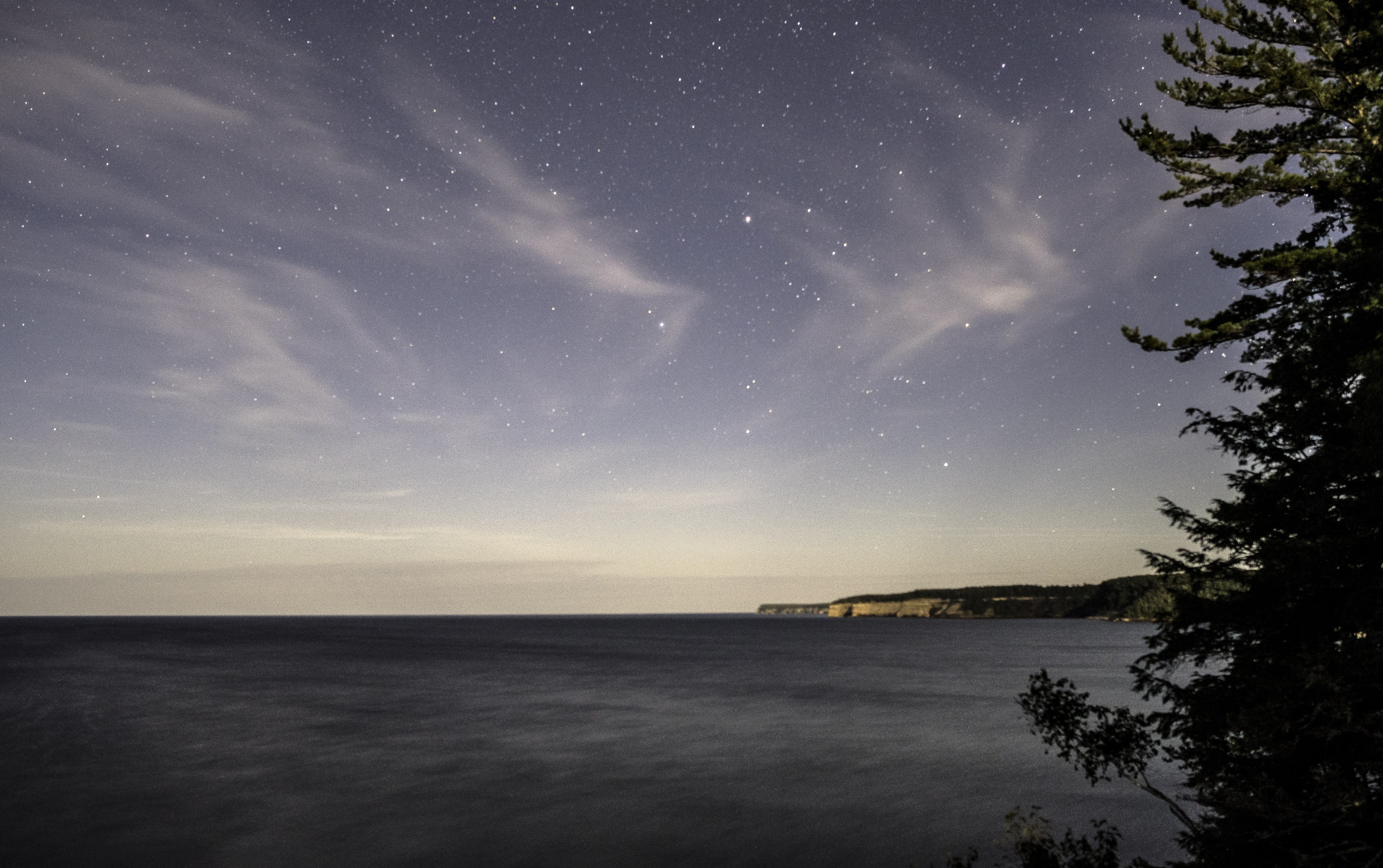 horizon Over Water, lakeshore, outdoors, space, space and astronomy, pictured, cloud - Sky, tree, sky, upper peninsula, astronomy, public domain, beauty In Nature, HD Wallpaper
