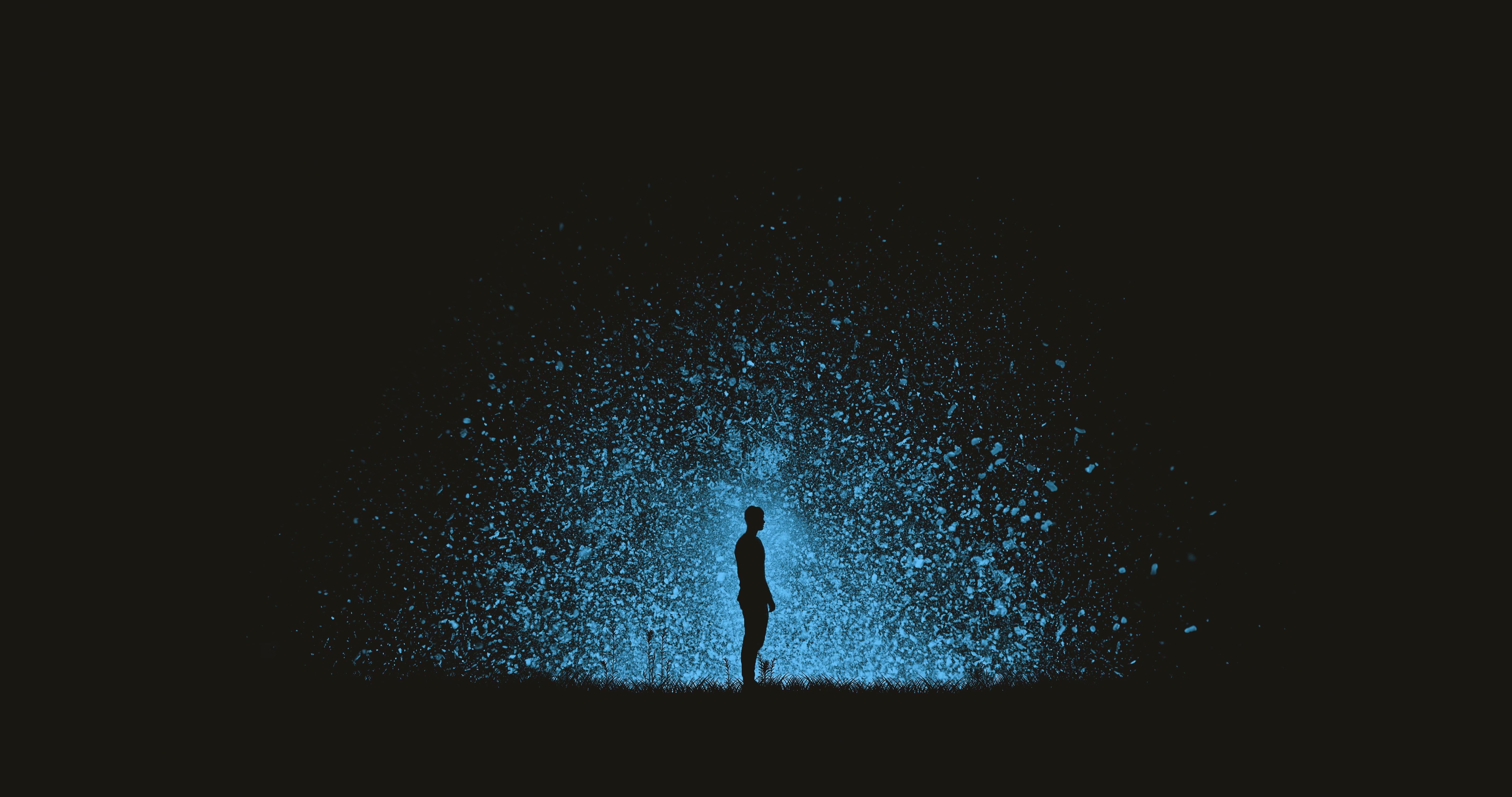 photo, fire, particle, night, lifestyles, explosion, art, black background, blue, portrait, dark, man, nature, leisure activity, one person, galaxy, nighttime, HD Wallpaper