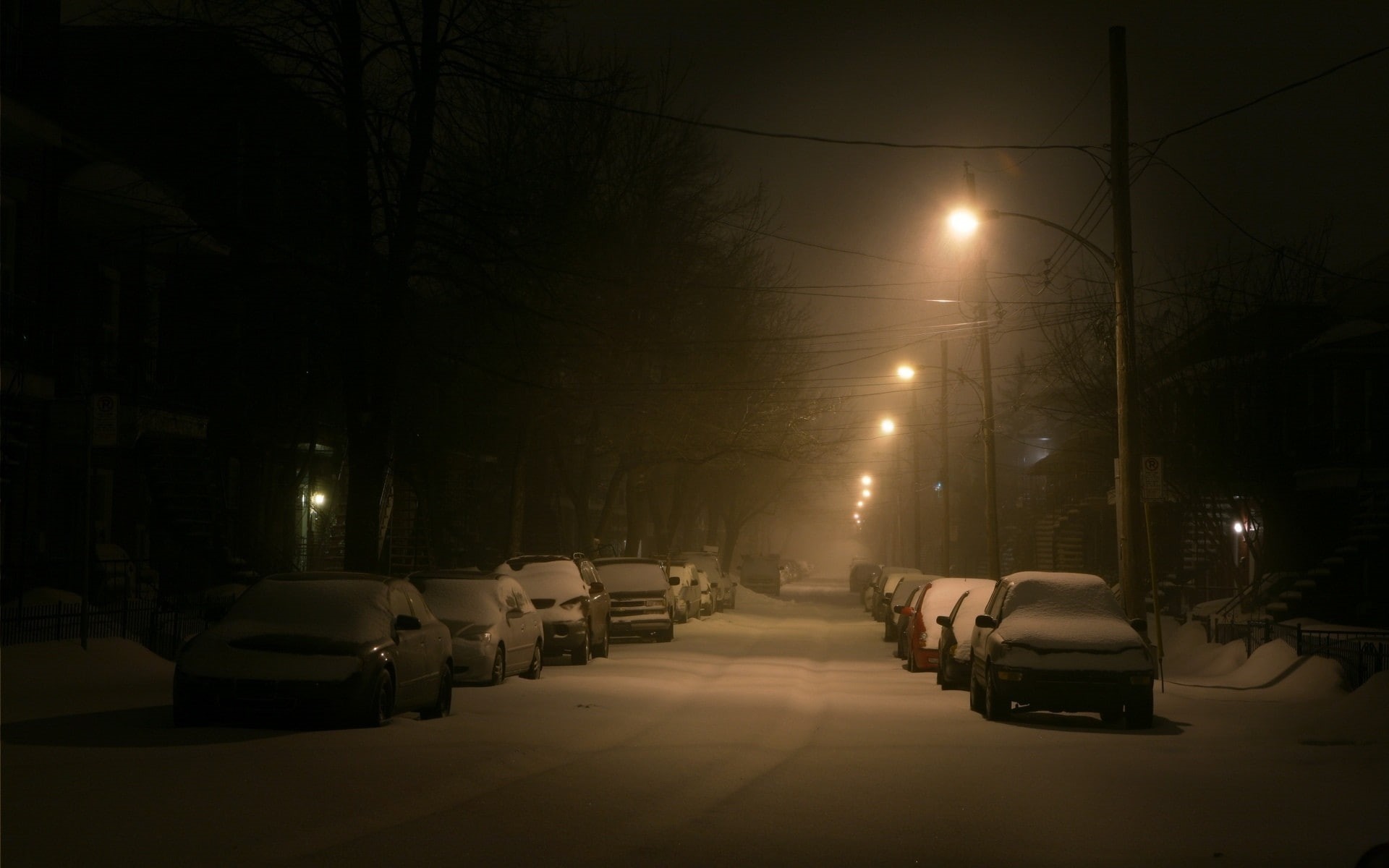 city, street light, 1080P, car, street, snow, night, HD Wallpaper