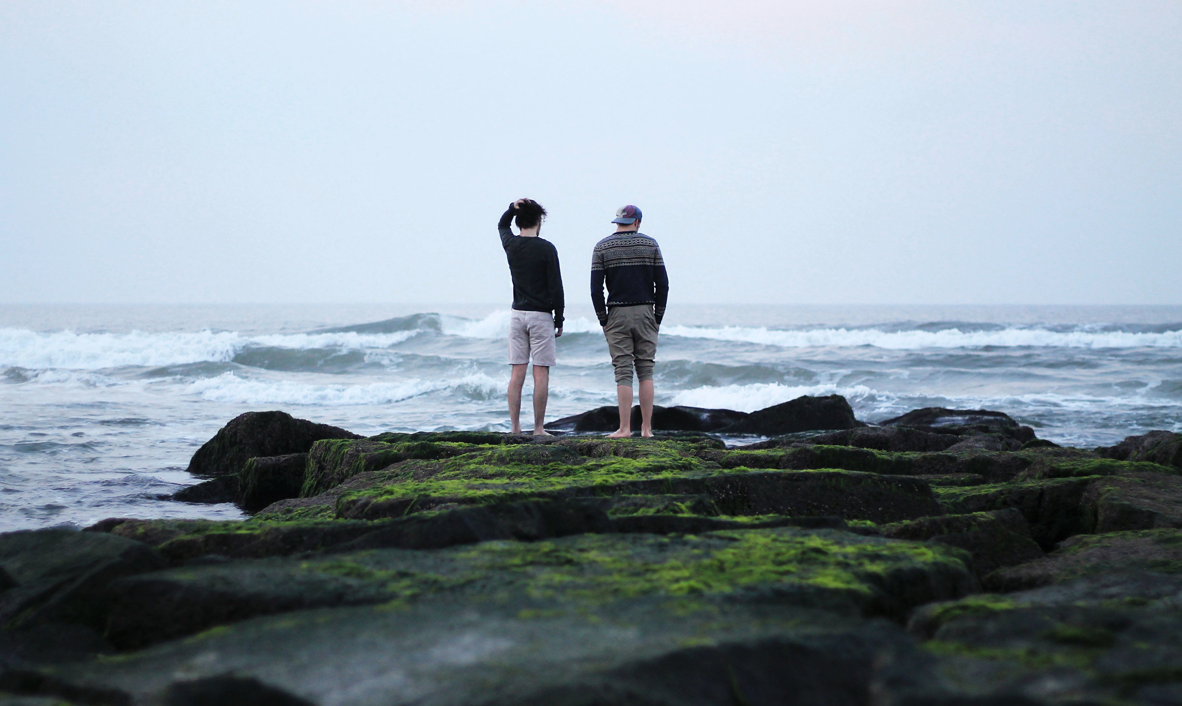 near, adult, togetherness, outdoors, color Image, beauty in nature, horizon over water, land, people, sky, rear view, coastline, two People, two, copy Space, HD Wallpaper