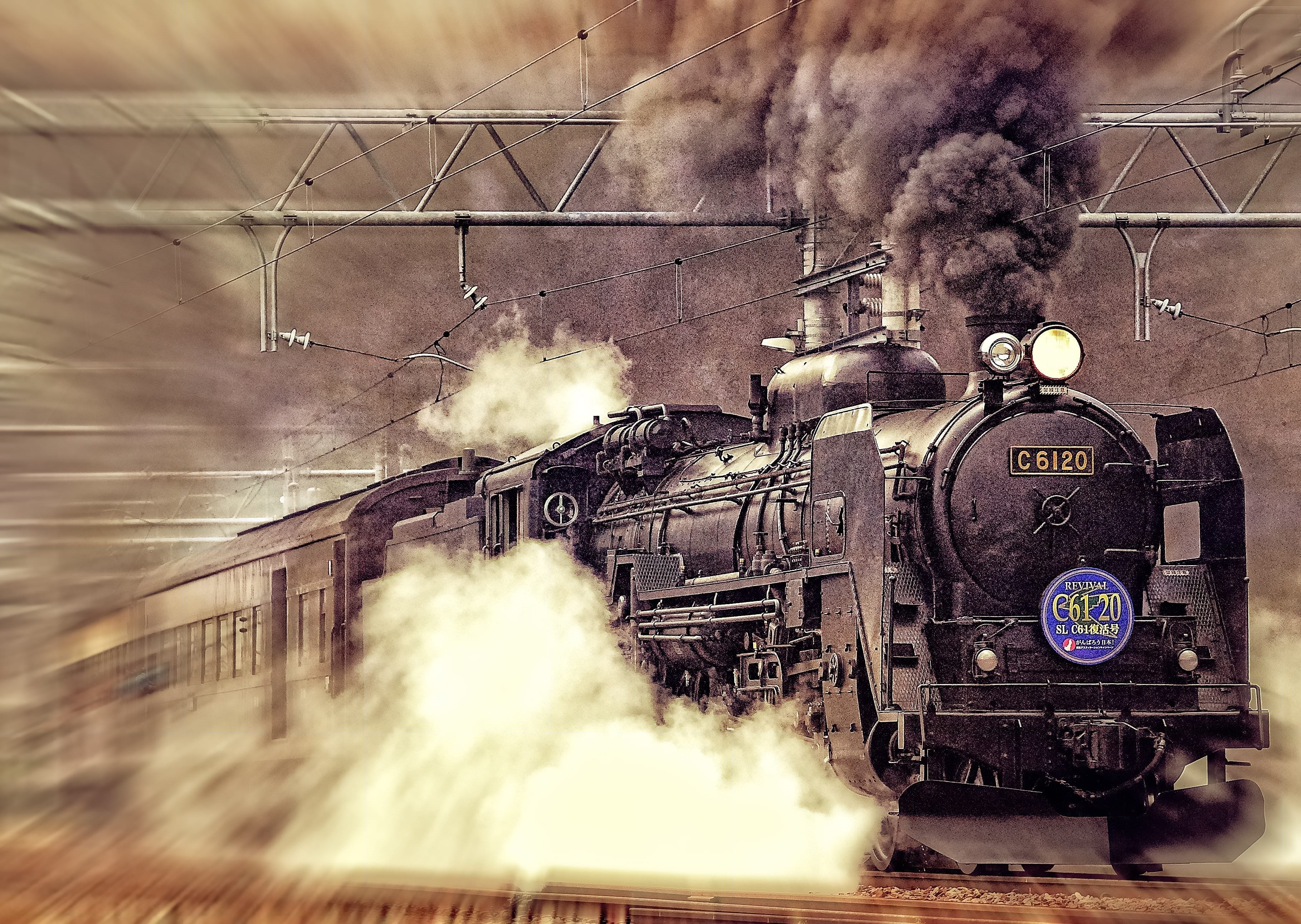 smoke - physical structure, aged, steam, architecture, 2K, history, vintage, steam train, fuel and power generation, no people, factory, transport, public transportation, HD Wallpaper