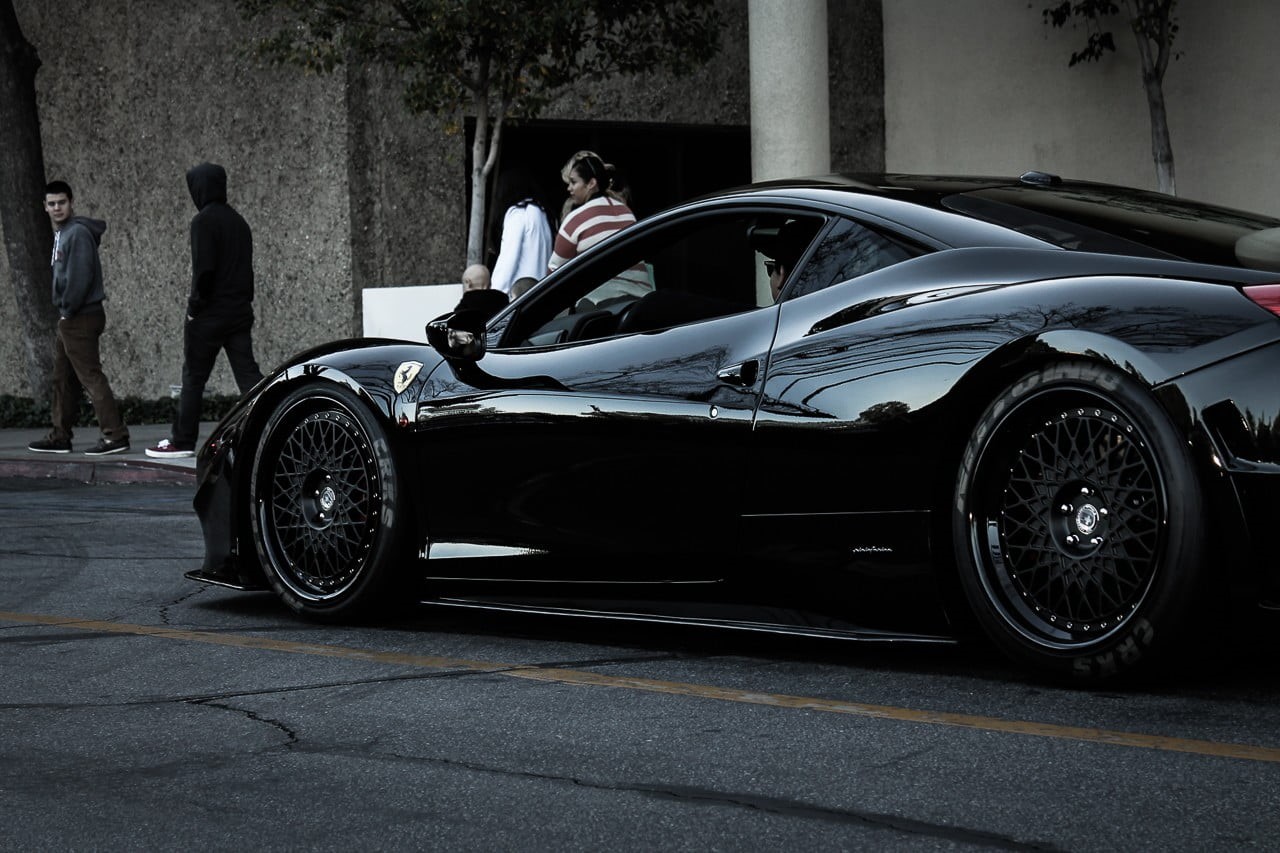 Ferrari 458 Italia, outdoors, ferrari, transportation, car, italian cars, architecture, 720P, road, motor vehicle, lifestyles, black, people, men, tuning, HD Wallpaper