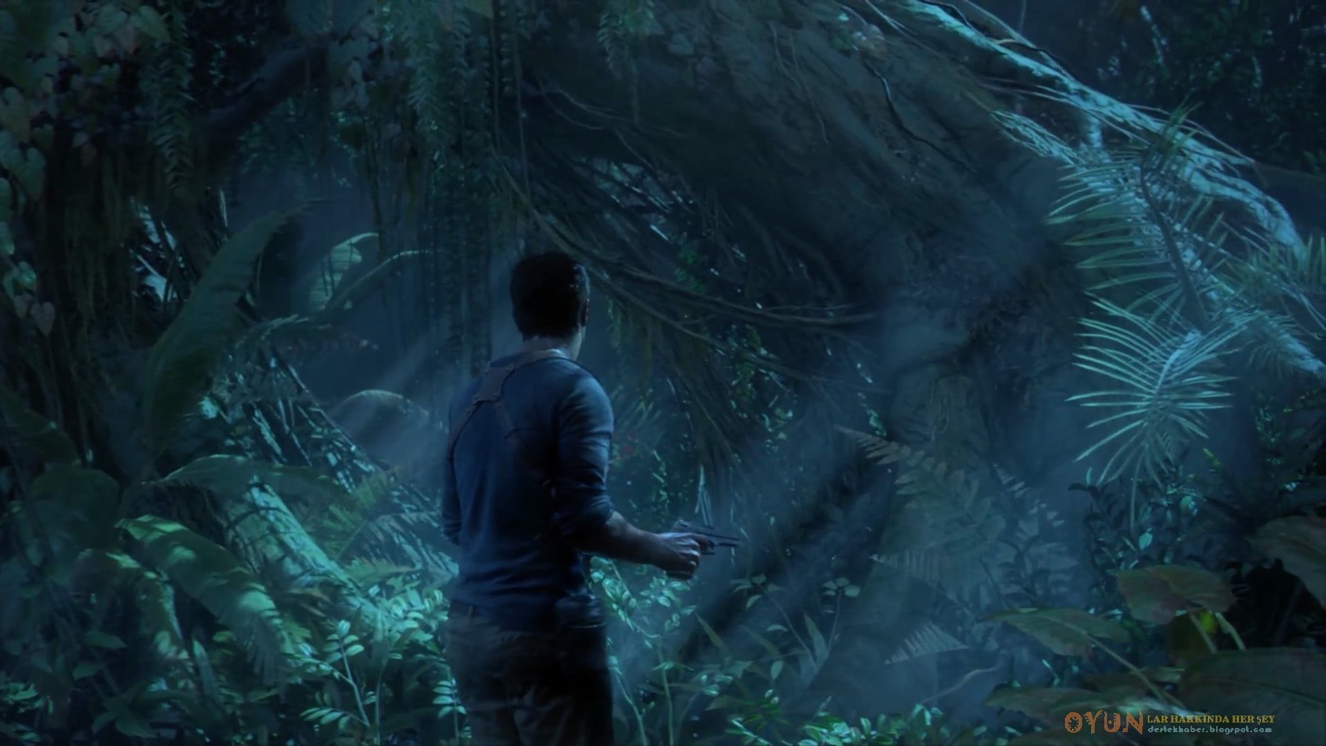 real people, plant, leisure activity, video games, three quarter length, beauty in nature, shirt, forest, standing, t, 1080P, s, one person, land, Nathan Drake, HD Wallpaper