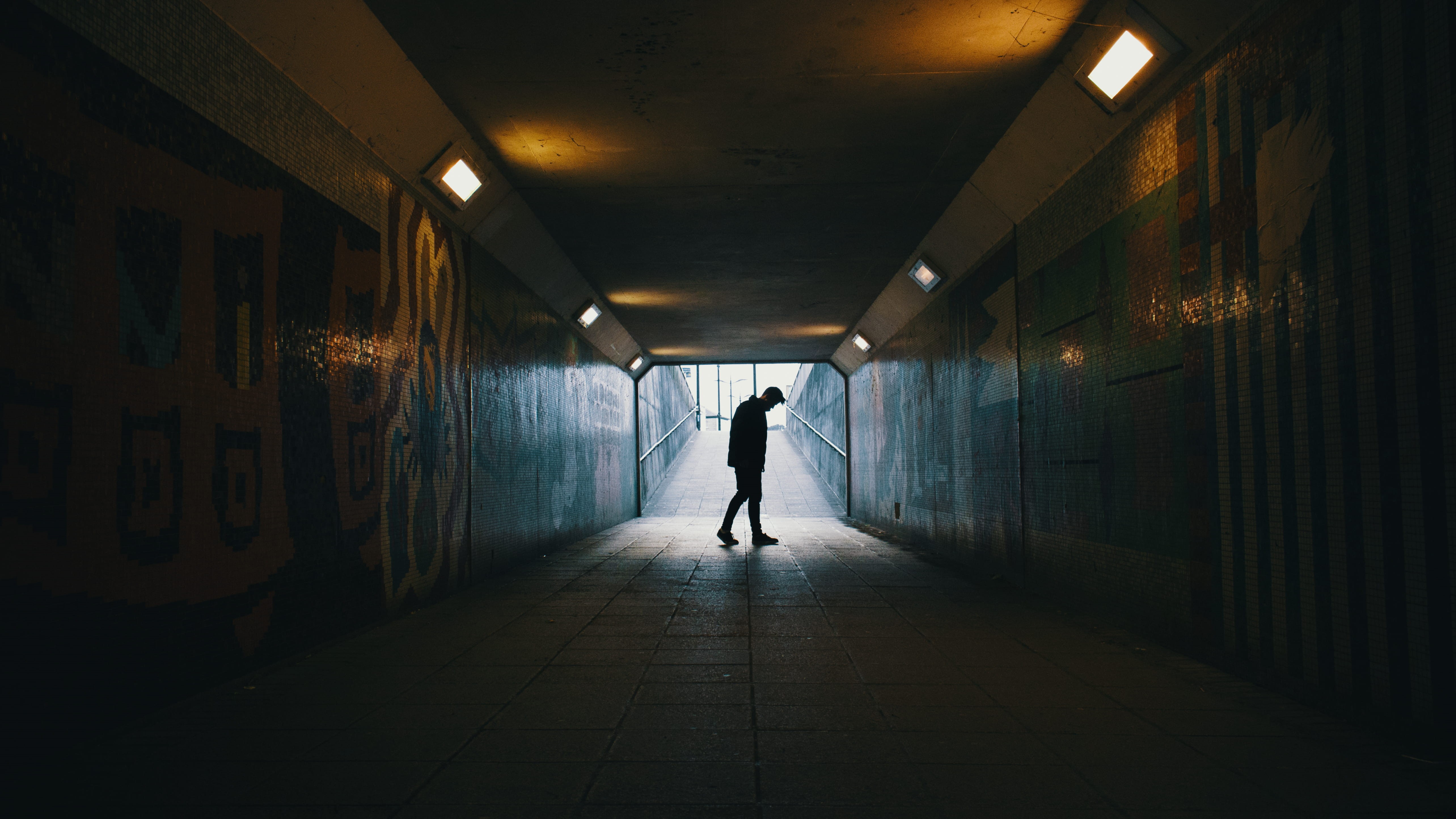 man, inside, adult, tunnel, built structure, full length, the way forward, person, rear view, walking, 5K, indoors, direction, corridor, building, subway, HD Wallpaper