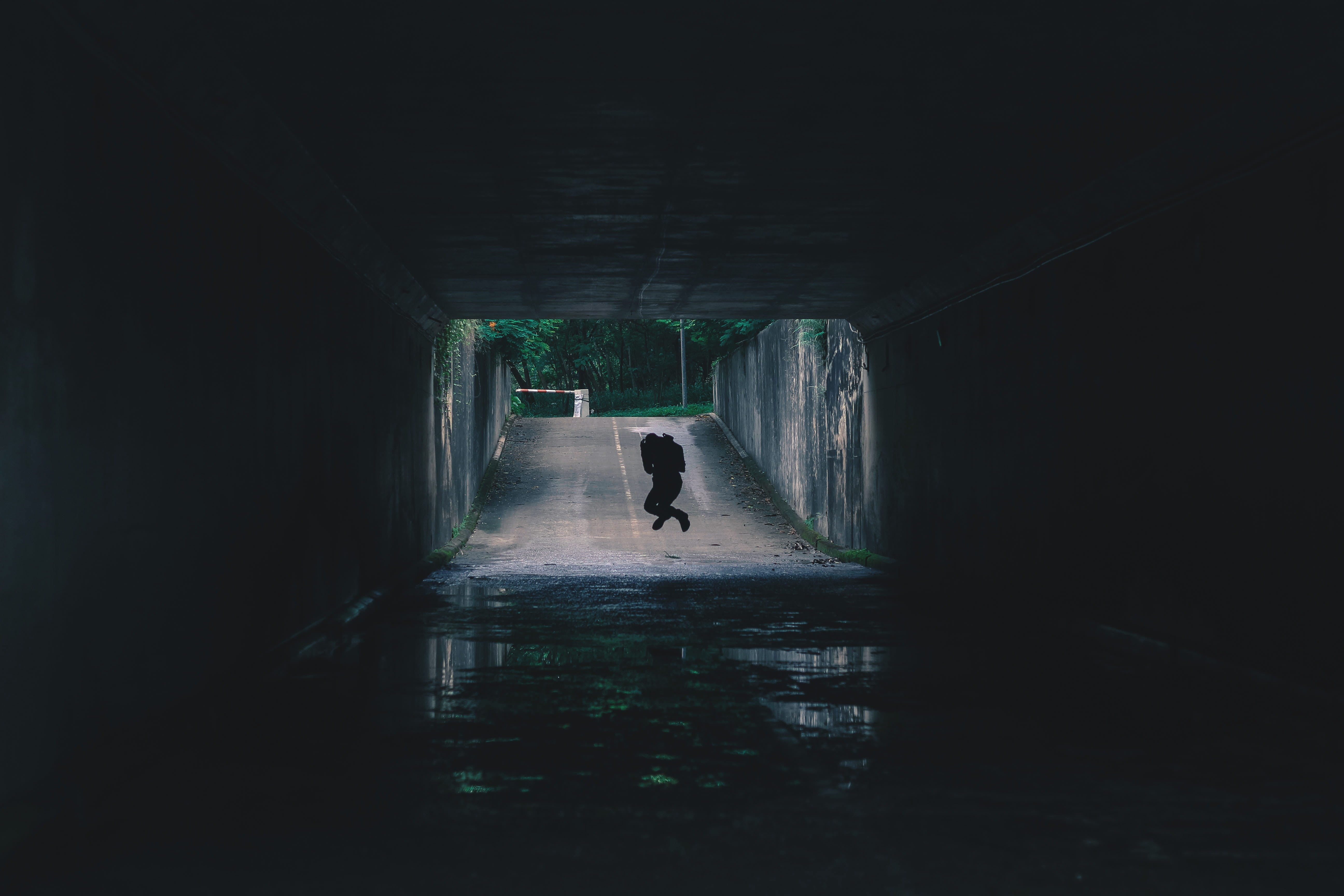 shadow, into the dark, built structure, full length, one person, day, puddle, silhouette, architecture, leisure activity, street, child, lifestyles, gray, HD Wallpaper