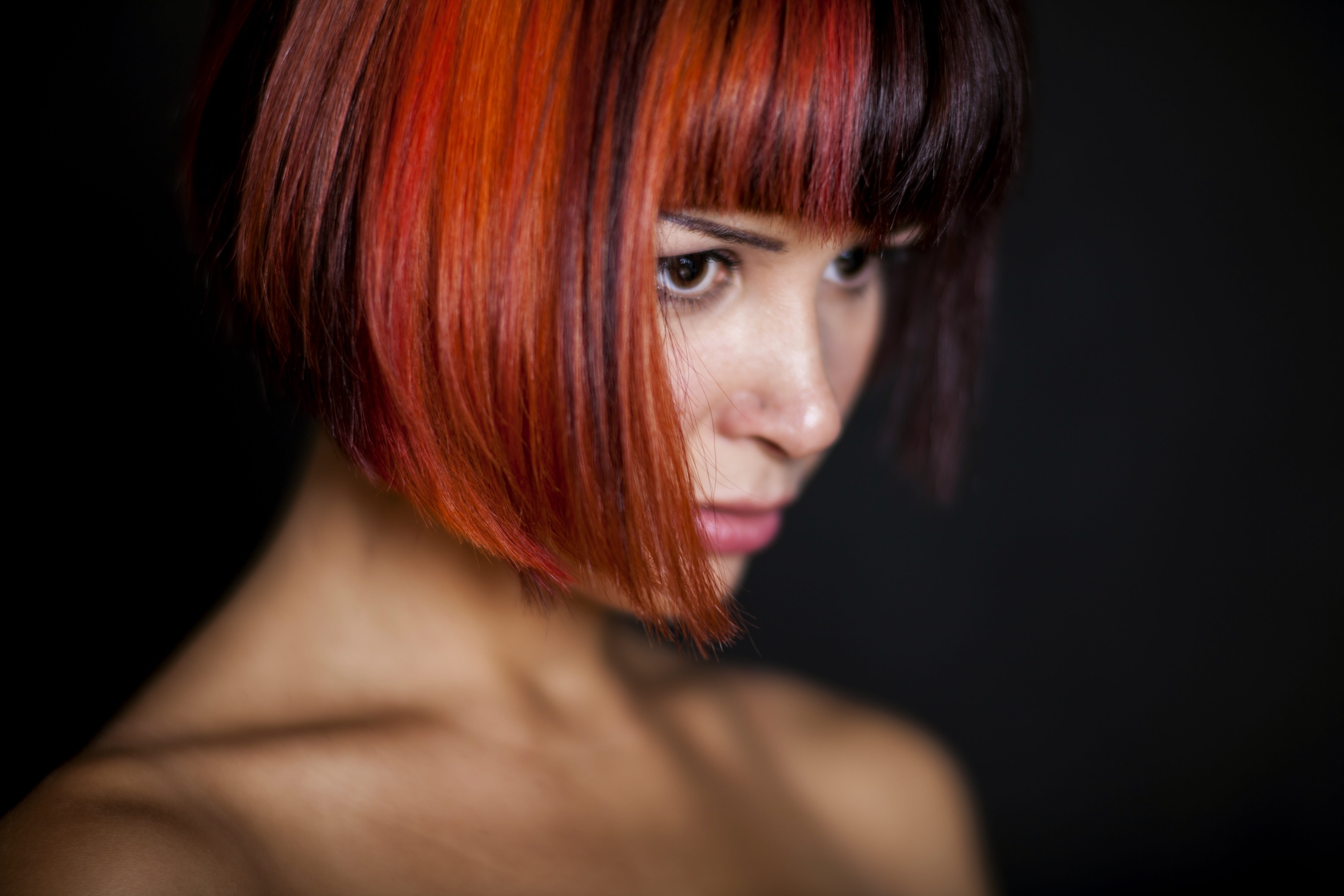 5K, photo, human, shoulder, one person, bangs, hair, Beauty, beauty model, young model, beautiful, human face, hairstyle, overview, the innocence, dyed red hair, HD Wallpaper