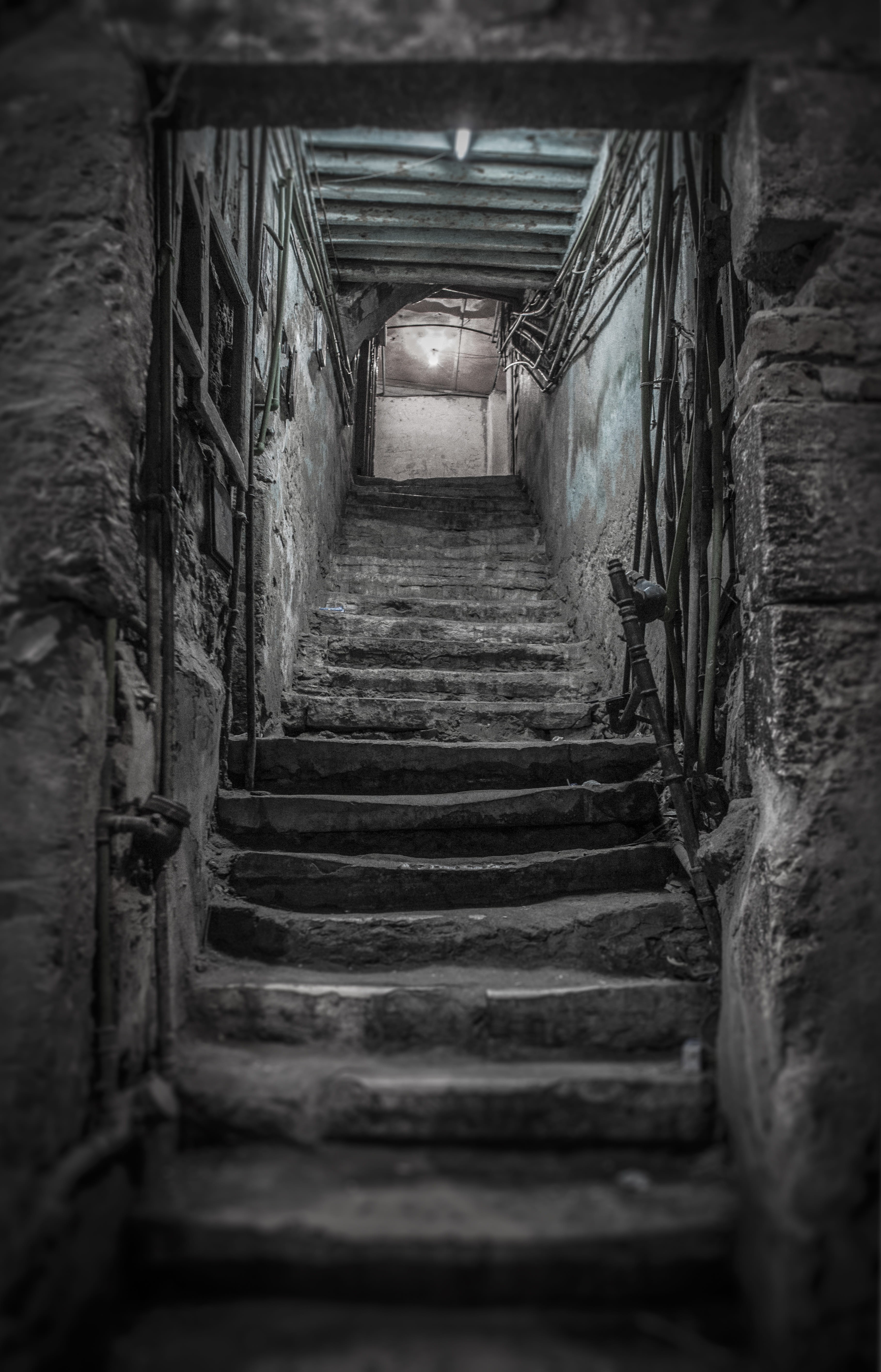 day, architecture, stairs, indoors, angle, gray, the way forward, decline, empty, photography, staircase, ruined, weathered, concrete, house, damaged, old ruin, Phone HD Wallpaper
