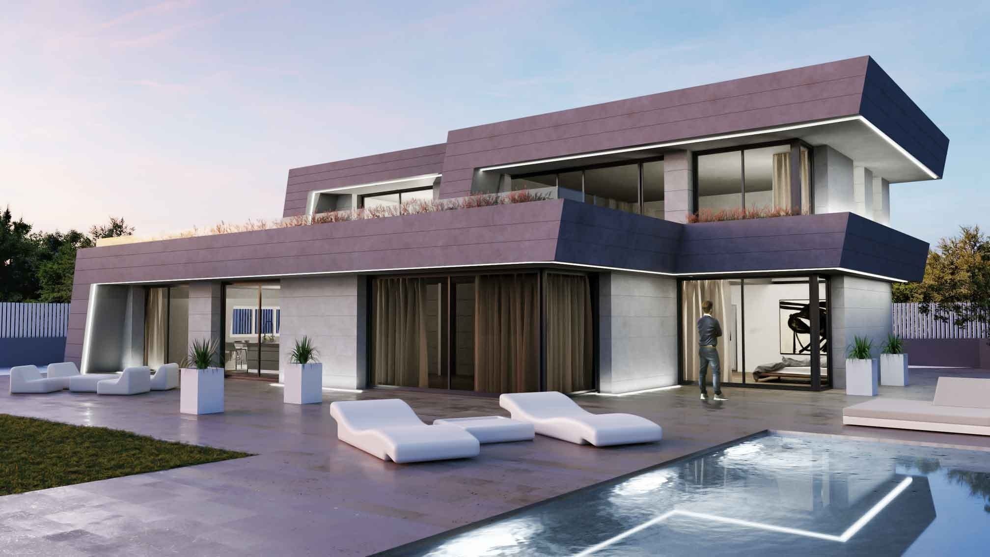 built structure, patio, swimming pool, building, clear sky, storey, nature, outdoors, day, Design, passive house, sunlight, no people, Architecture, residential district, HD Wallpaper