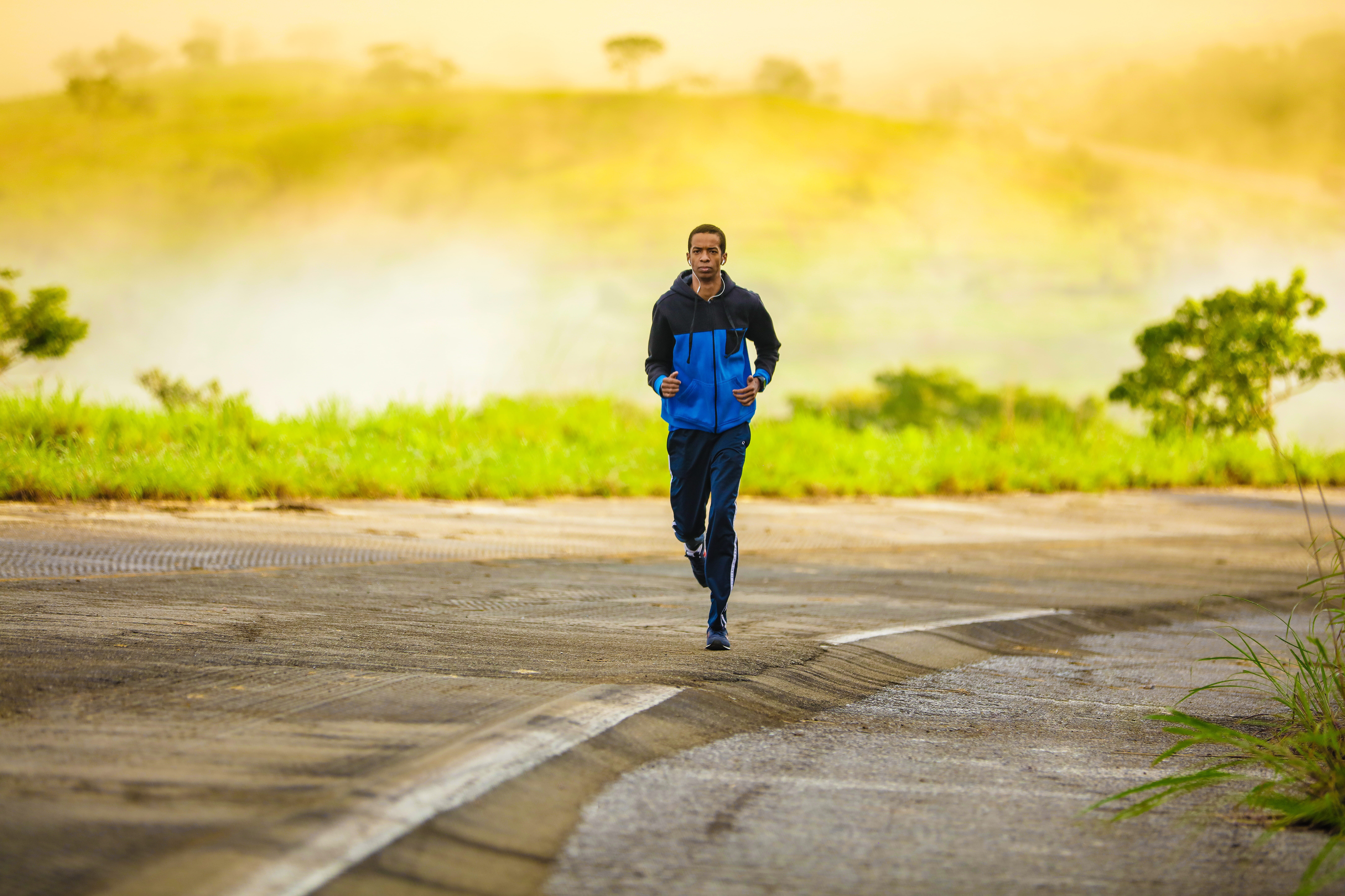 lifestyles, sky, young adult, suit, day, man, adult, rural scene, beautiful, runner, grass, concrete, one person, casual clothing, near, track, full length, HD Wallpaper