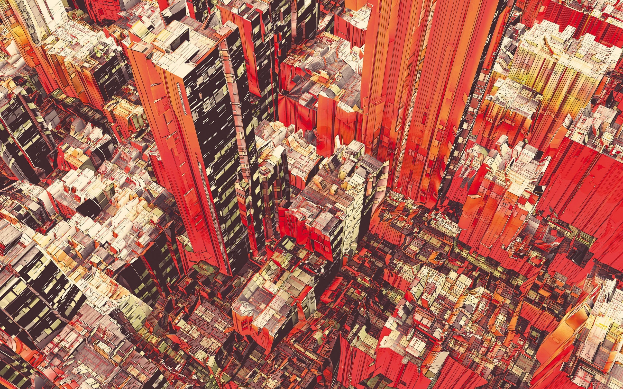 high angle view, buildings, large group of objects, downtown District, artwork, day, building Exterior, architecture, business, high, Atelier Olschinsky, HD Wallpaper