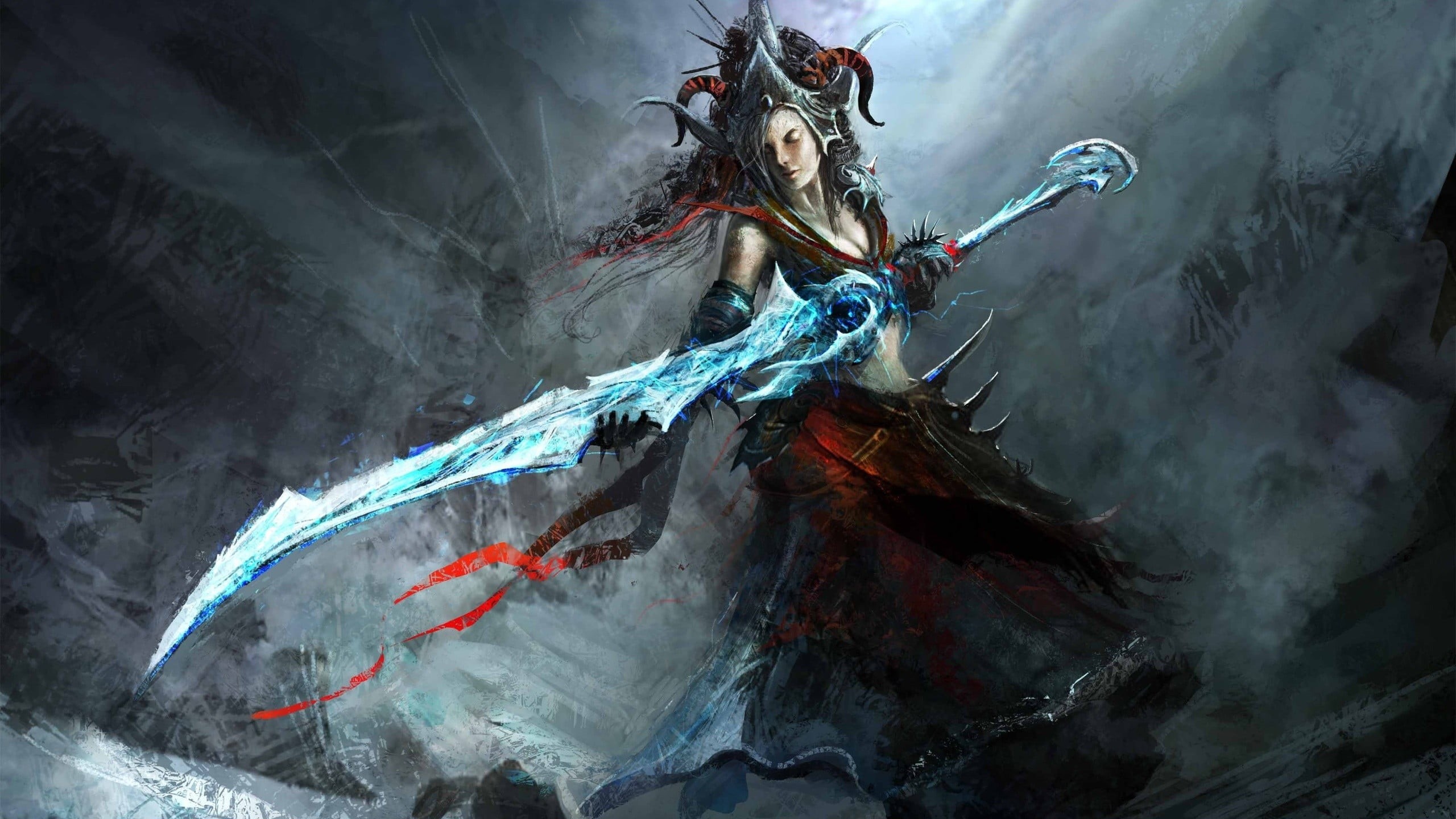 female, Sword Art Online, holding, video games, one person, smoke - physical structure, hairstyle, full length, nature, water, beauty in nature, mountain, HD Wallpaper