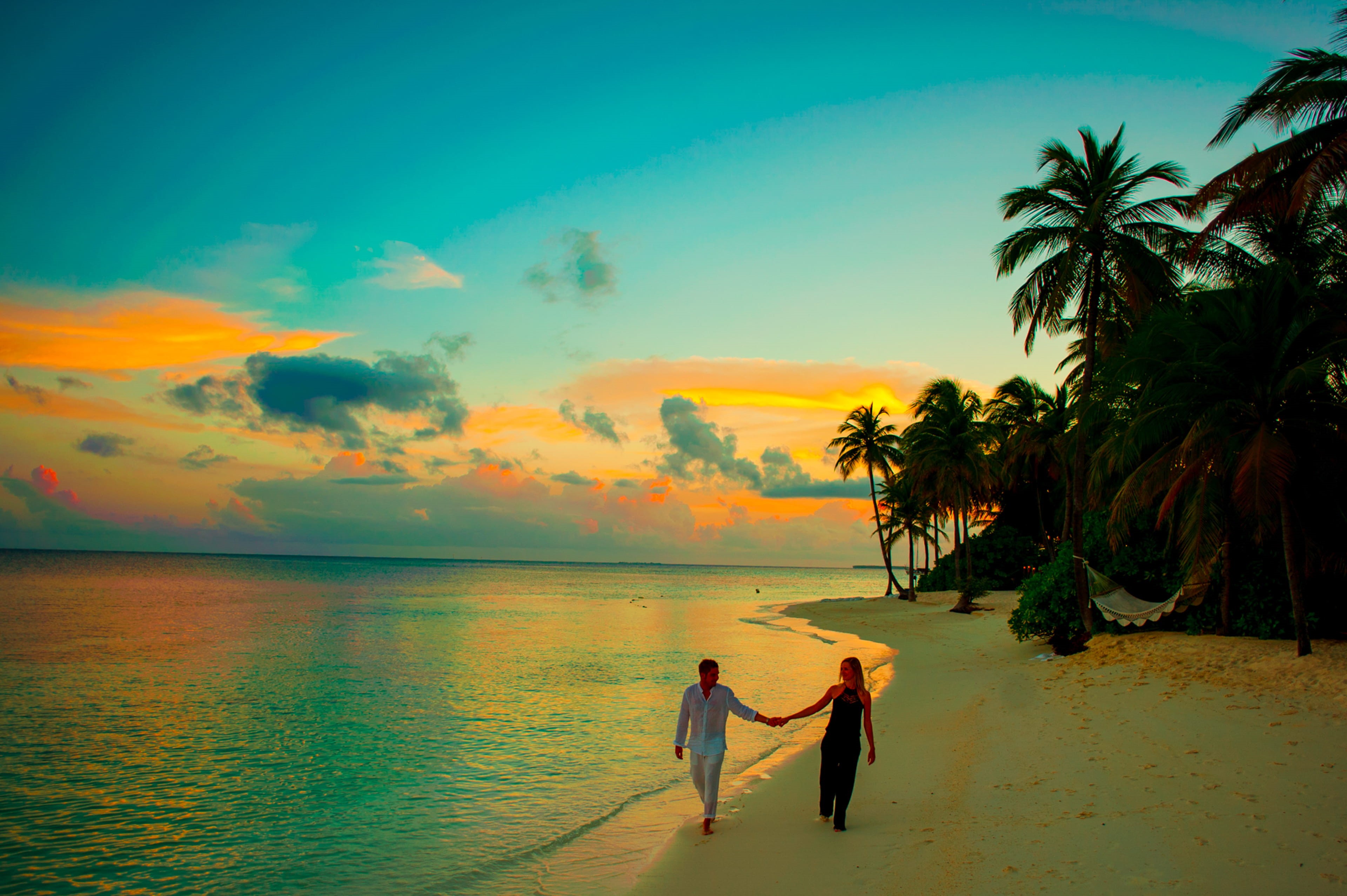 exotic, seashore, land, sky, plant, outdoors, tree, beside, lifestyles, cloud - sky, sea, 4K, man, tropical, sunrise, vacation, tropical climate, horizon, HD Wallpaper